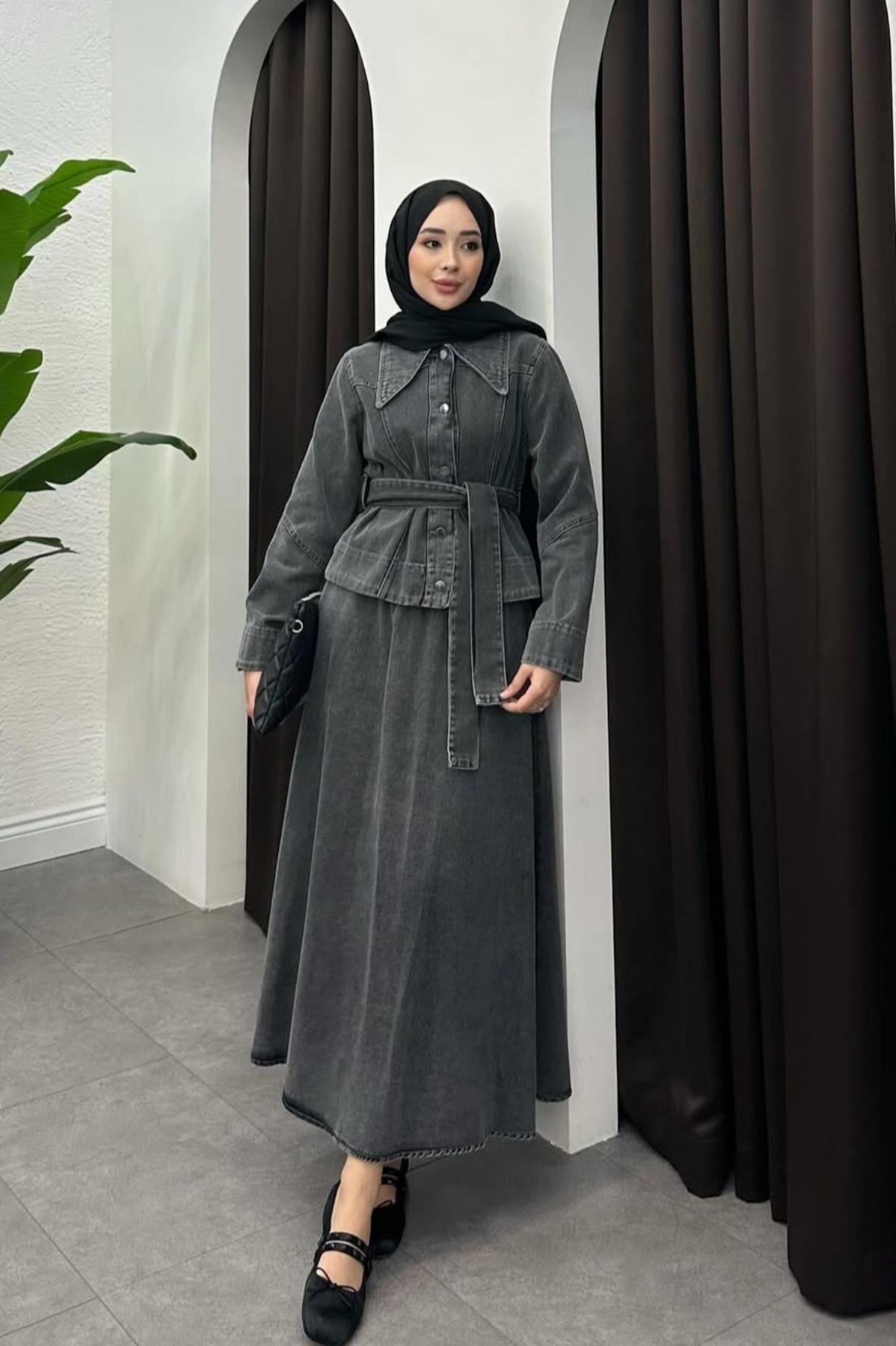 Leya kot etekli takım-antrasit - vakronline