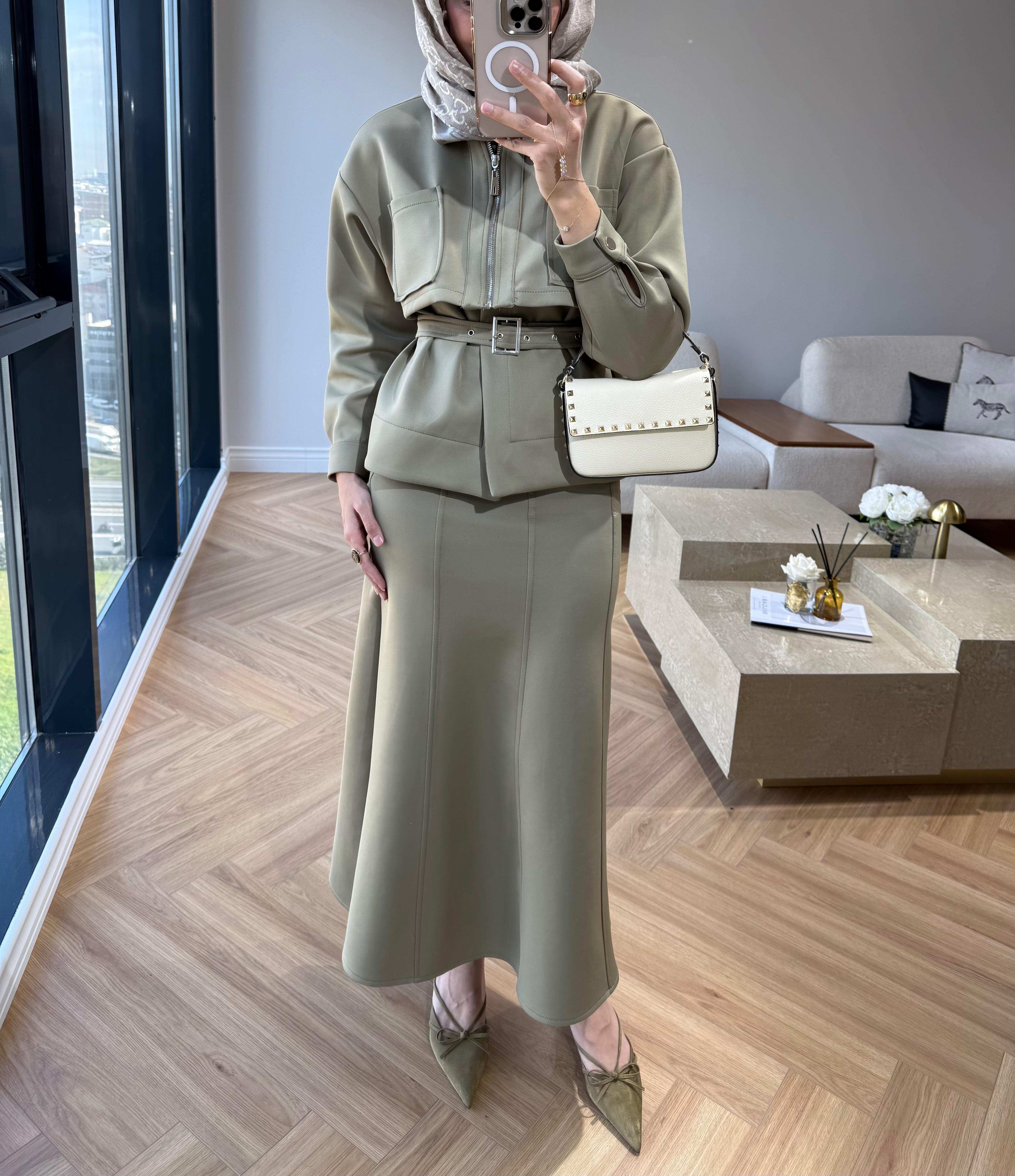 Ceketli ikili takım-yağ yeşili - vakronline