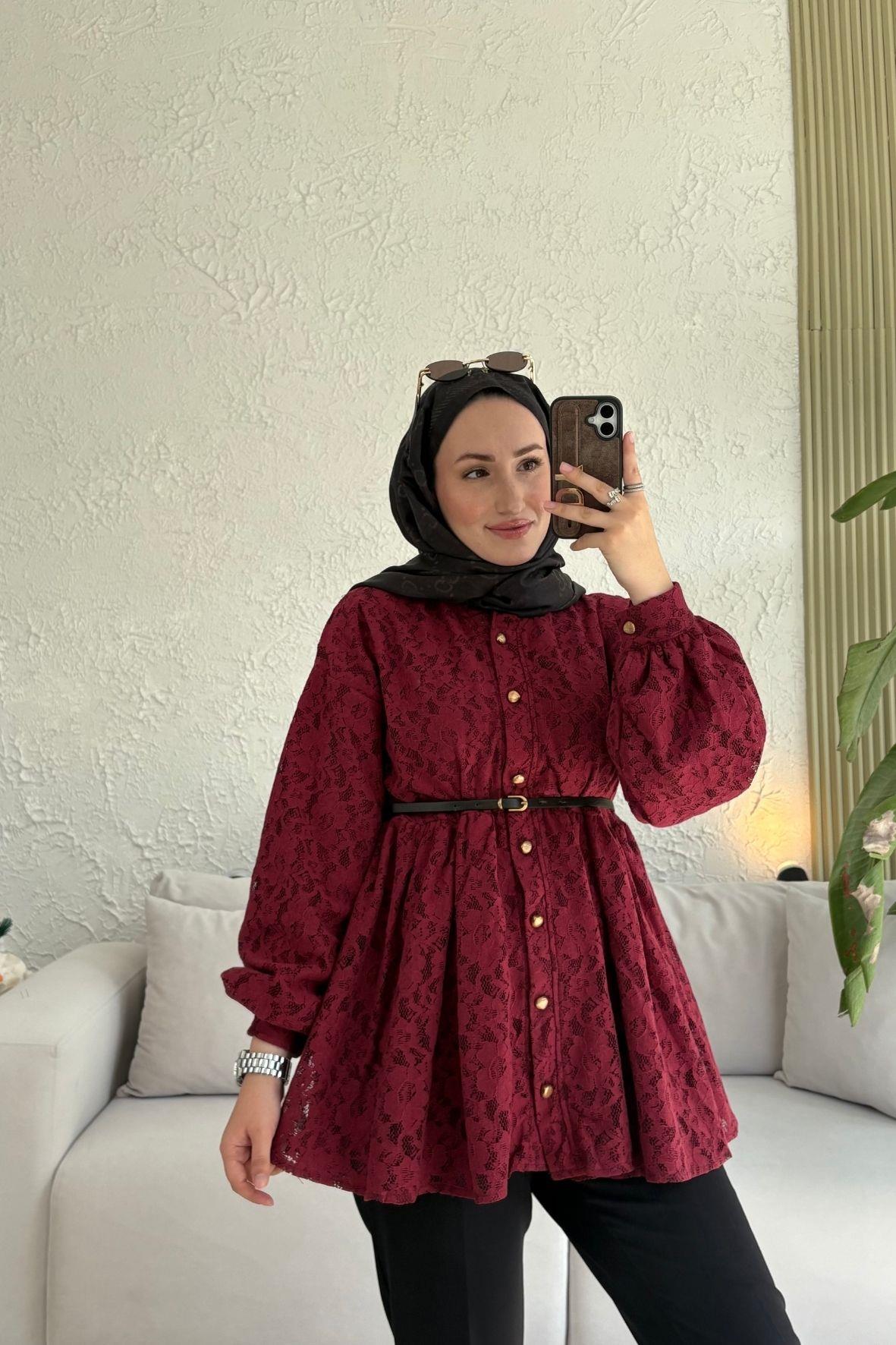Broşlu Özel Tasarım Ceket-Bordo