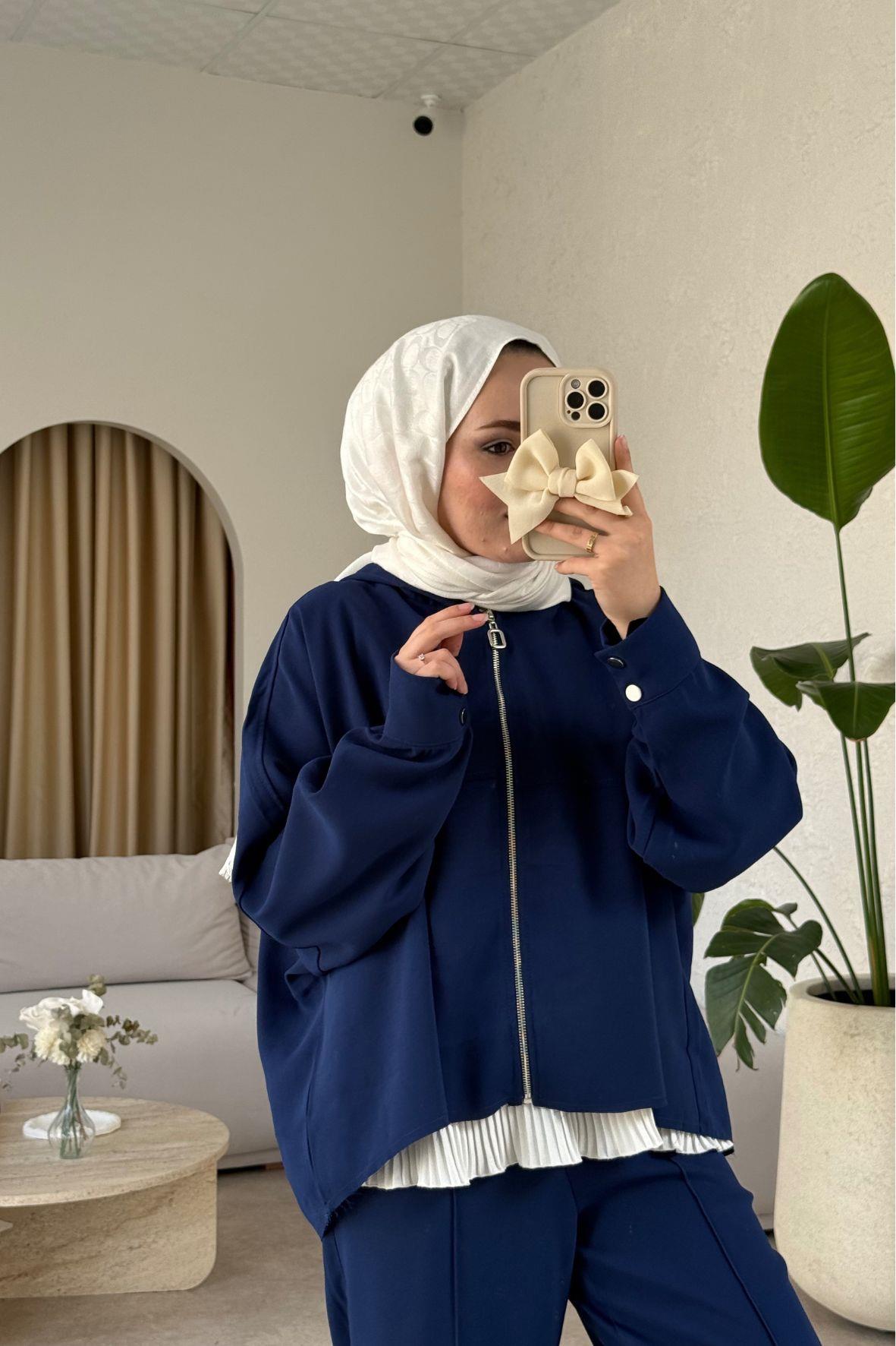 Kapüşonlu i̇kili takım-lacivert - vakronline