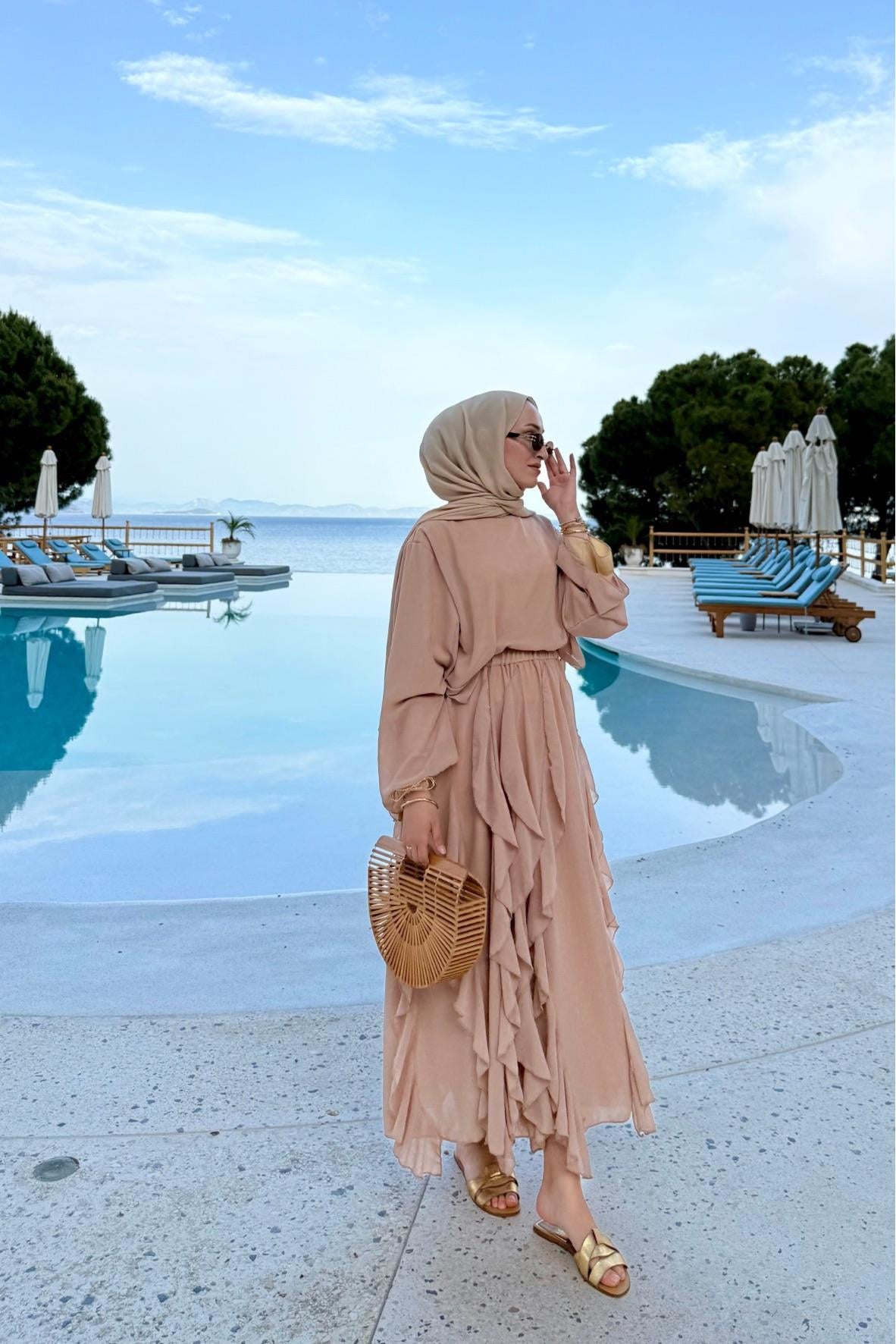 Mour etekli takım-bej - vakronline