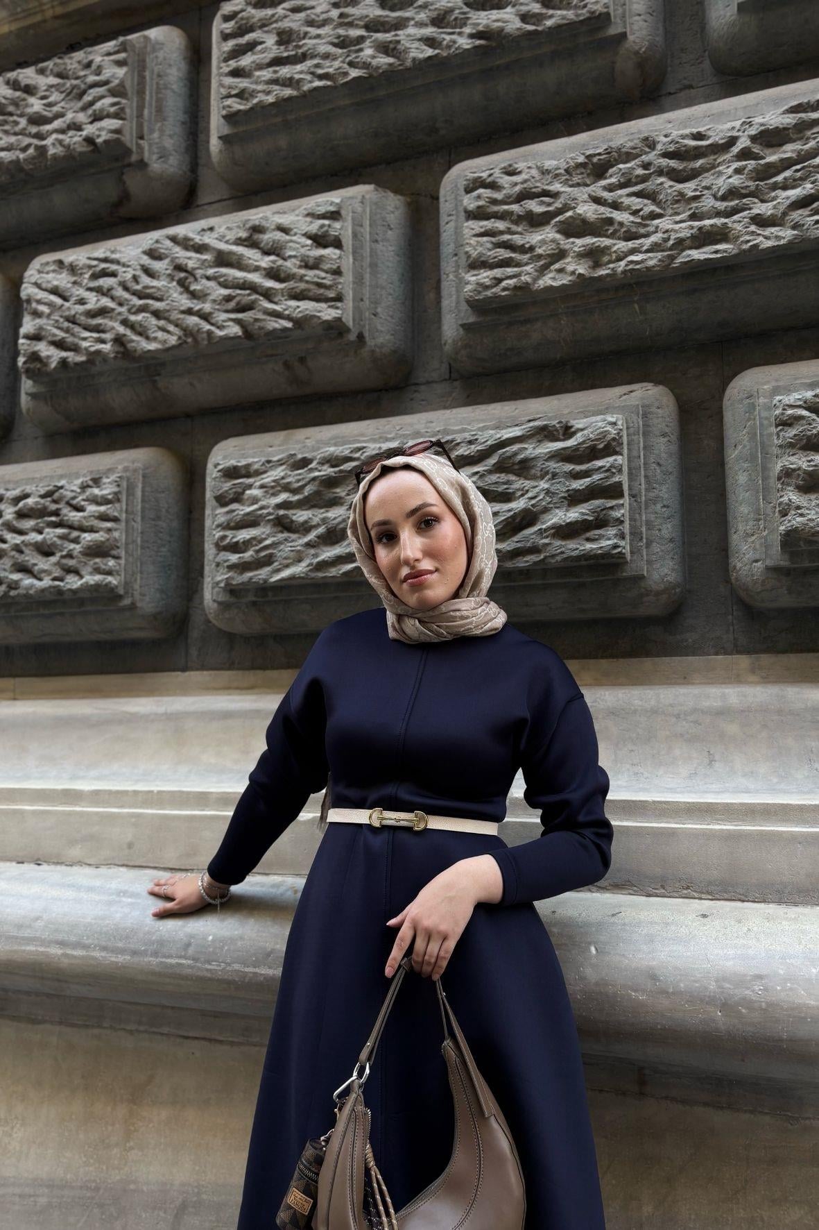 Tesettür Scuba Elbise-lacivert