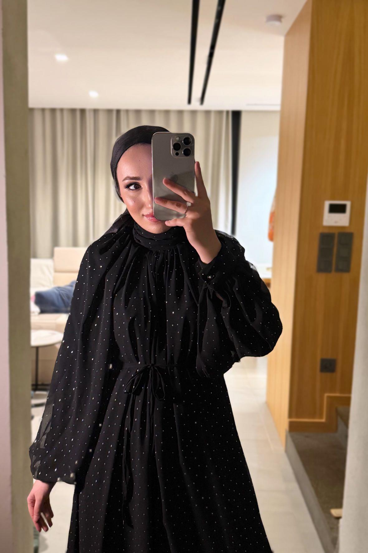 Glamour taşlı elbise-siyah - vakronline