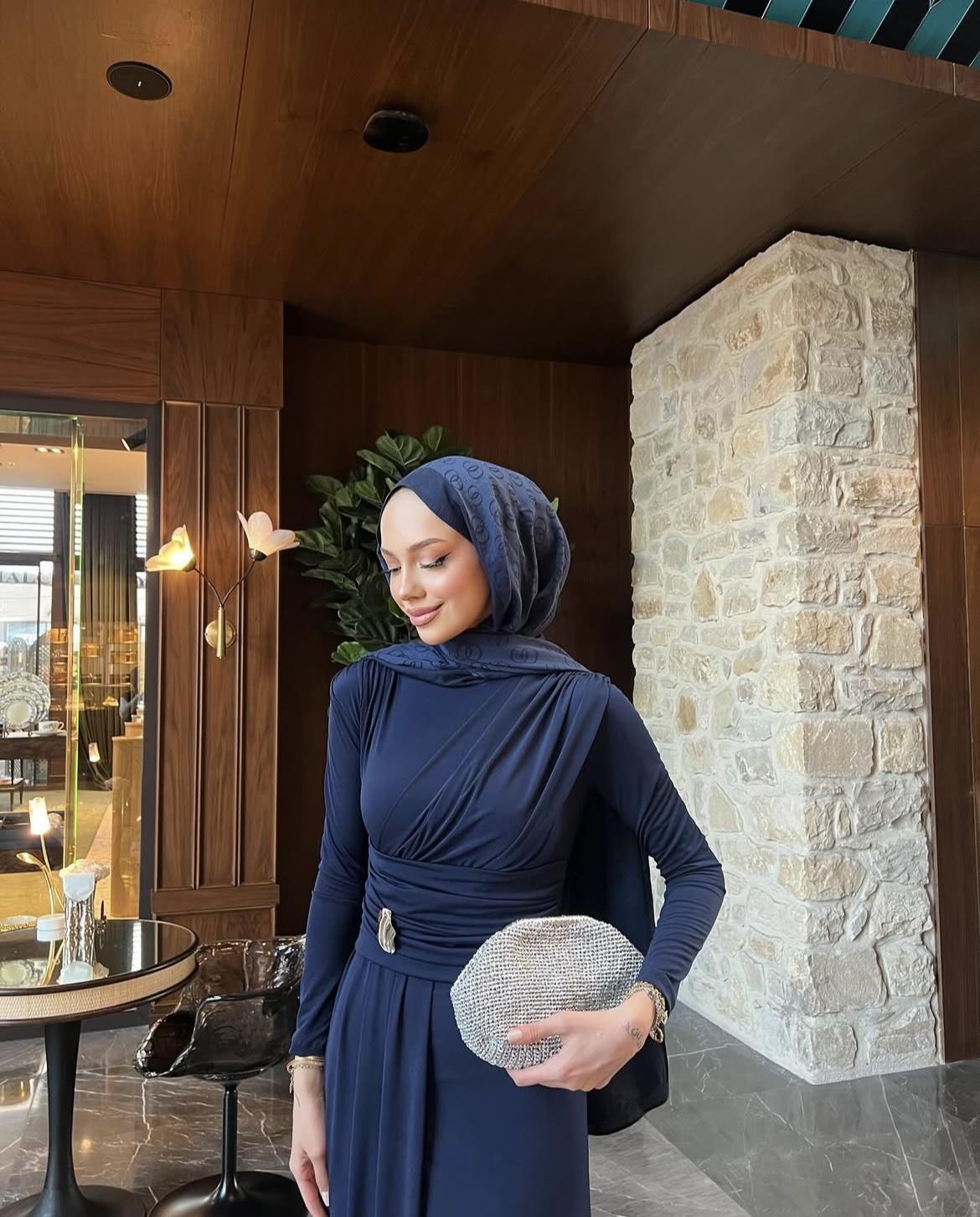 Seria gold tokalı elbise-lacivert - Vakronline