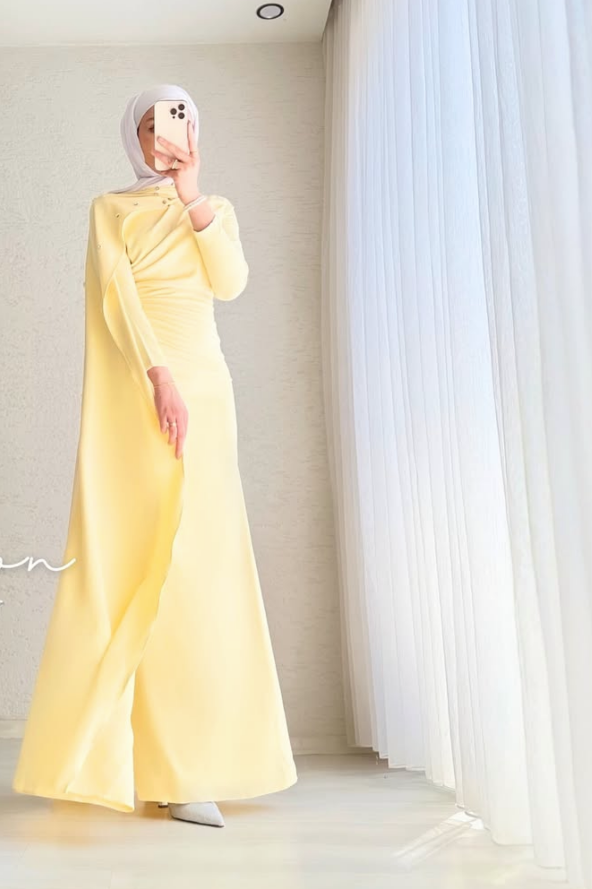 Mariana taşlı özel seri elbise -sarı- Vakronline