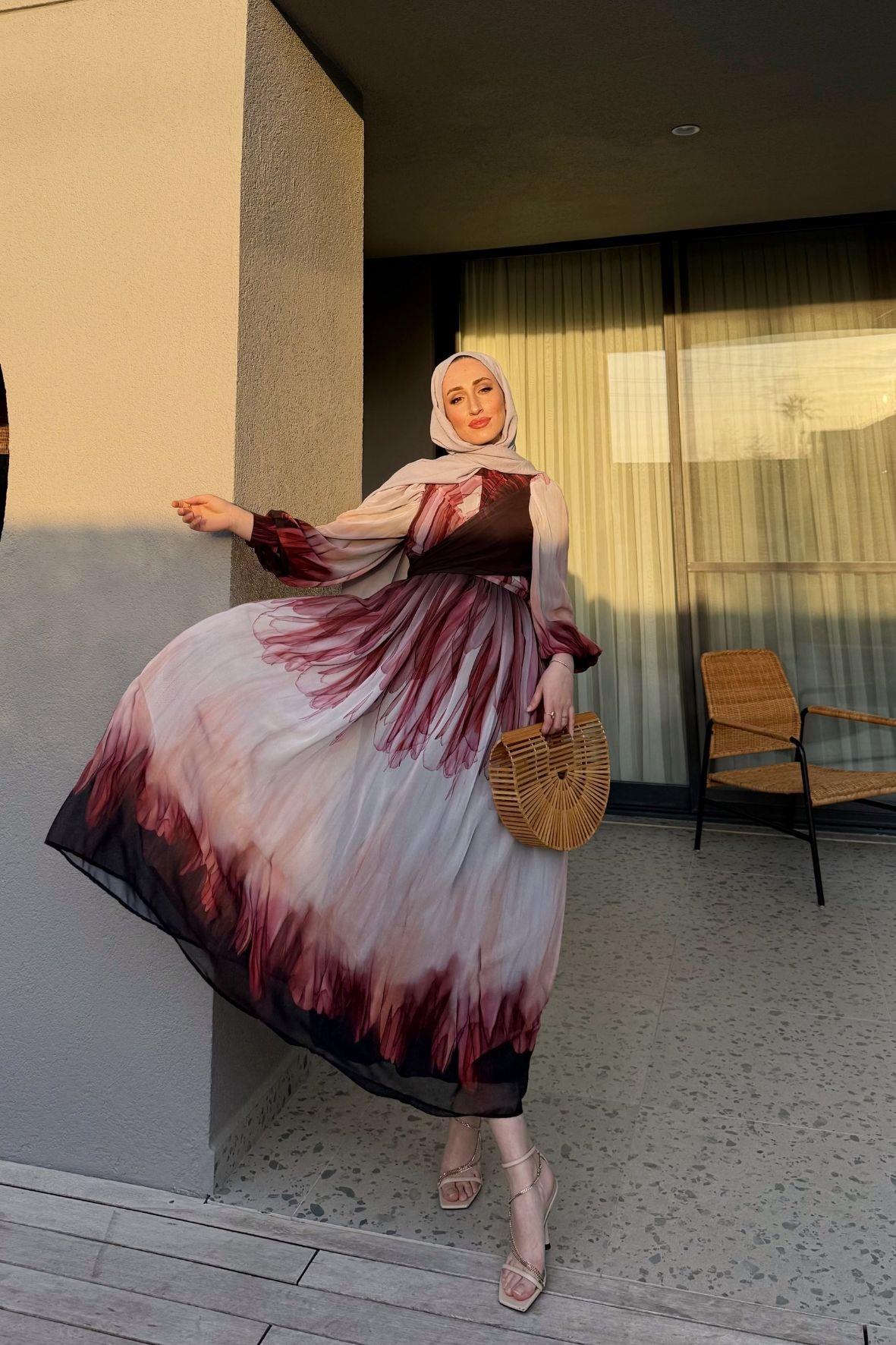 Azur elbise-bordo - vakronline