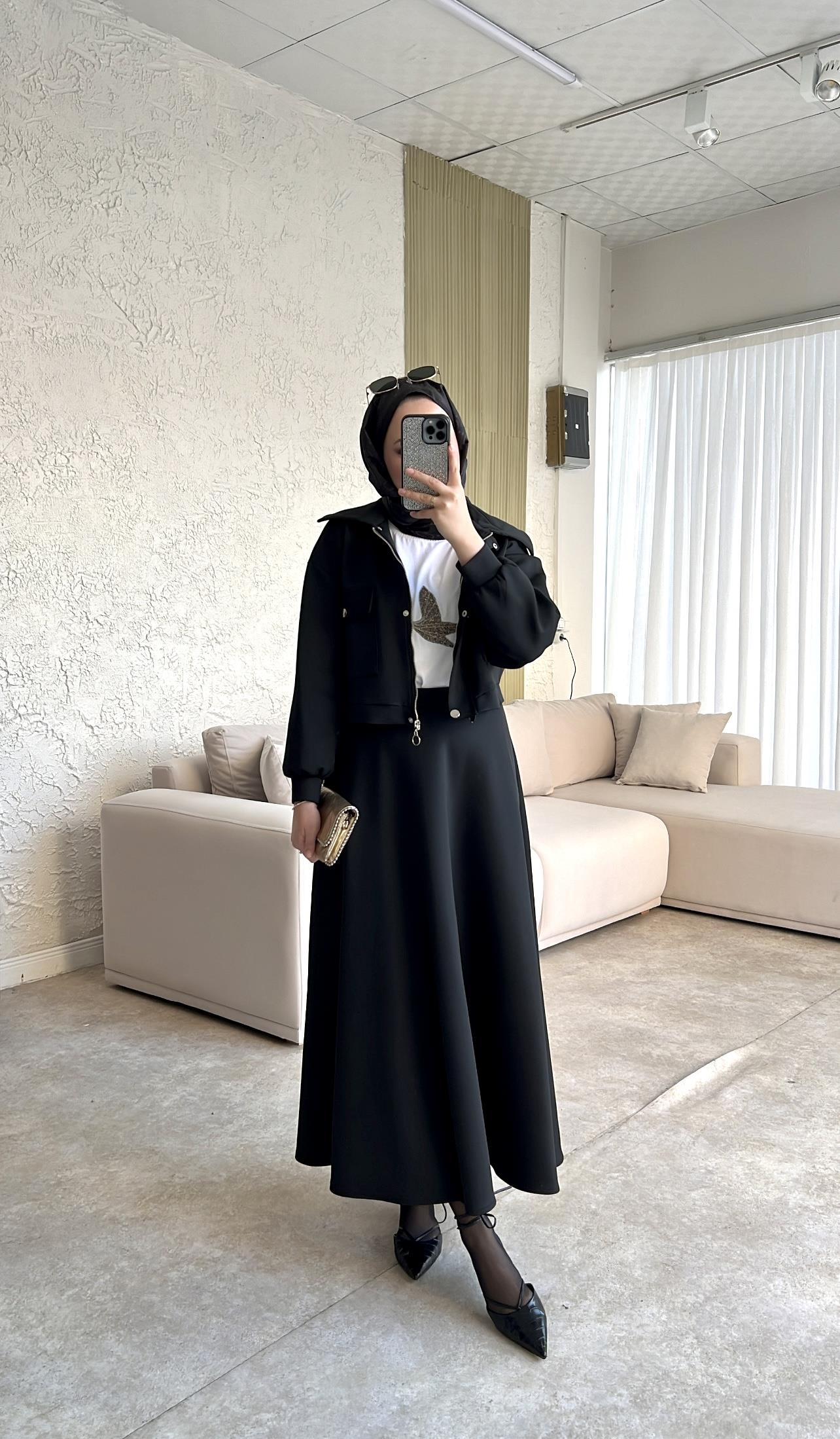 Lara scuba etekli i̇kili takım-siyah - vakronline