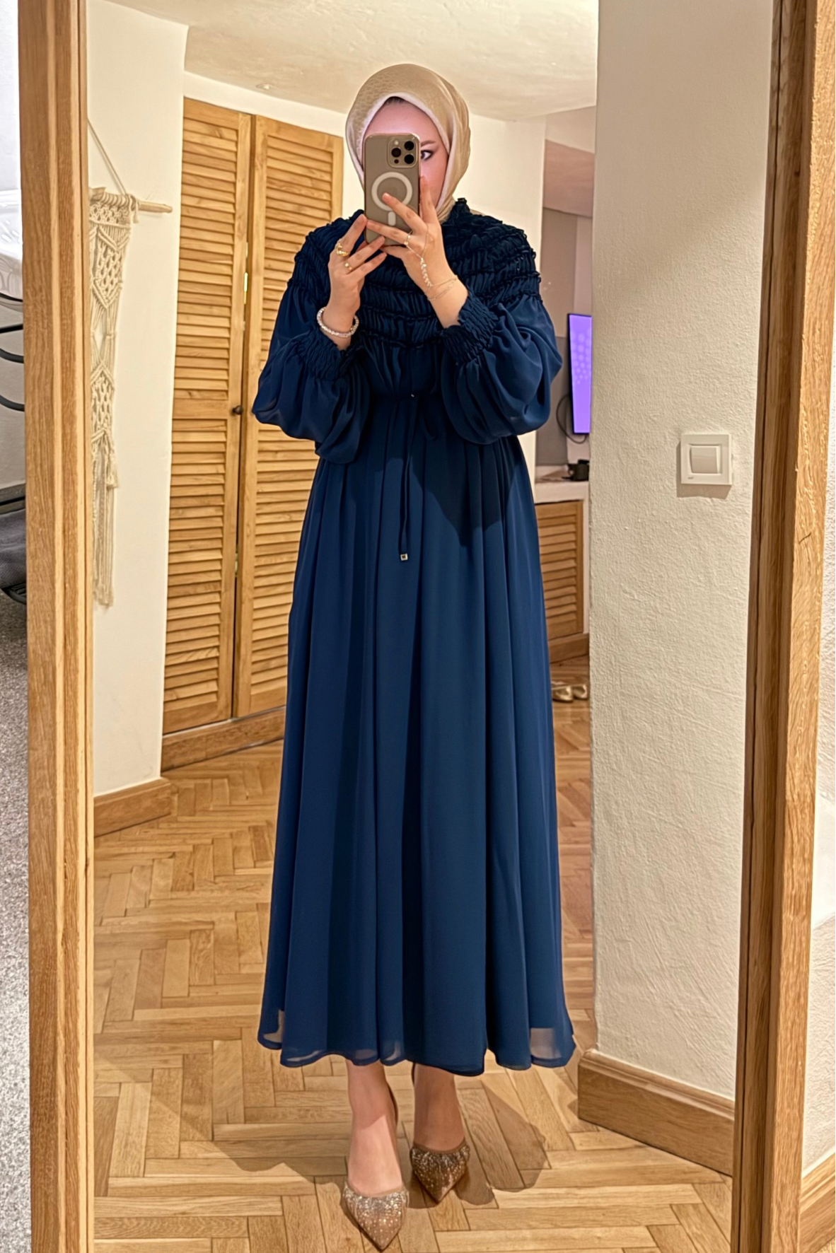 Swan şifon elbise-lacivert - vakronline