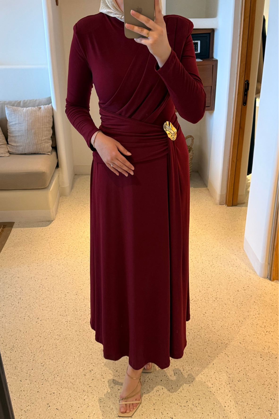 Seria gold tokalı elbise-burgonya - Vakronline