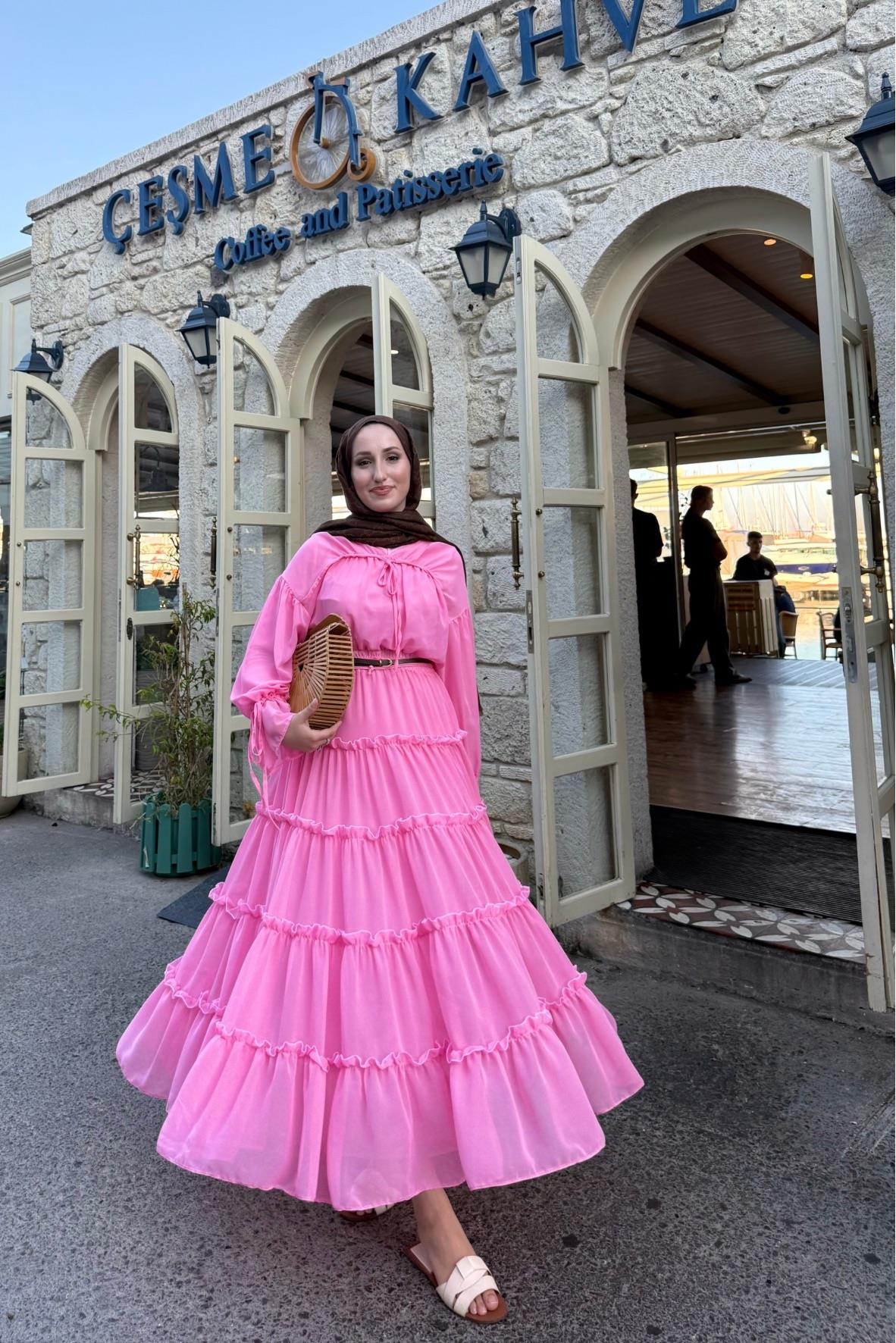 Tesettür Sue Elbise-pembe 