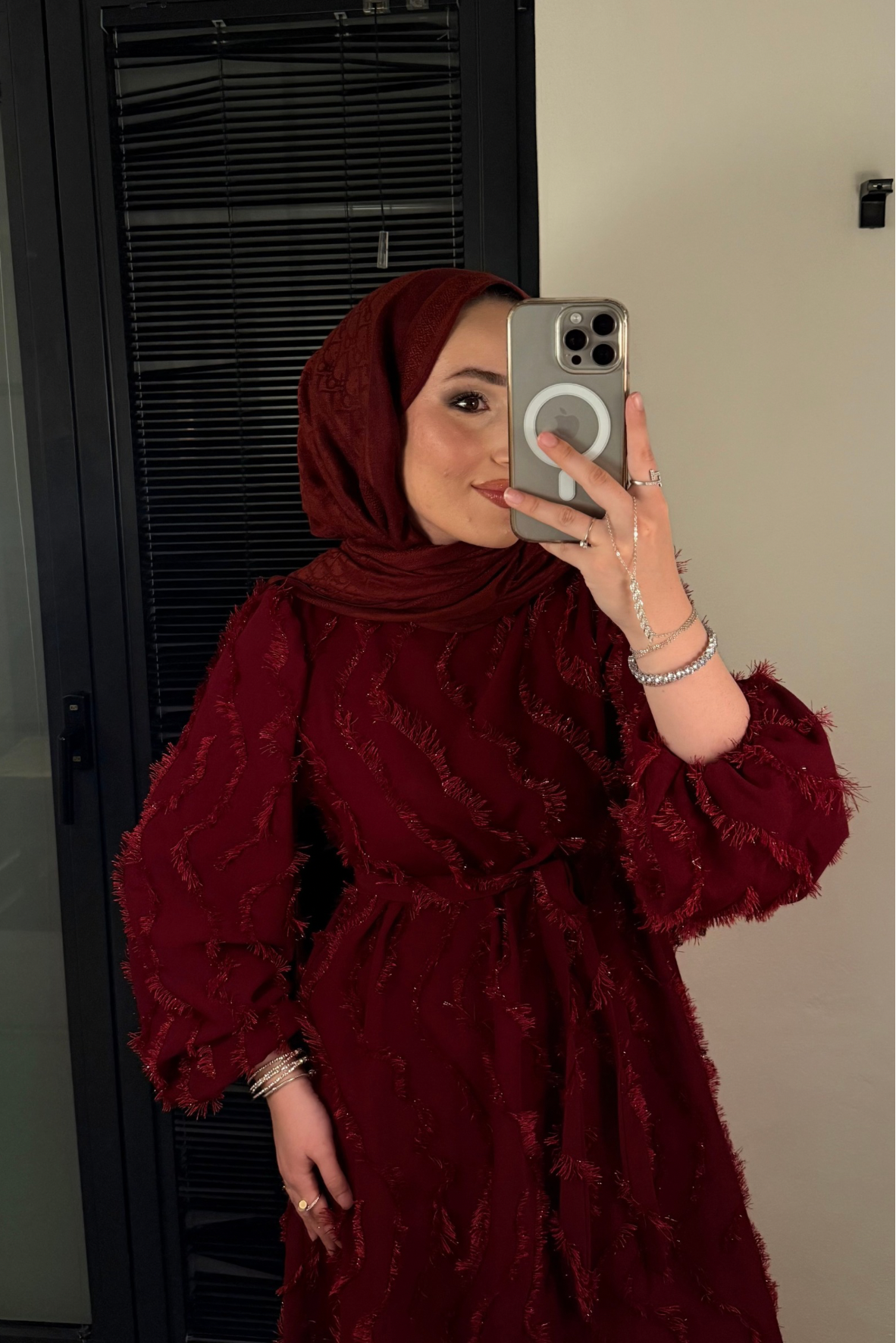 Nida sim dokulu elbise-bordo - vakronline