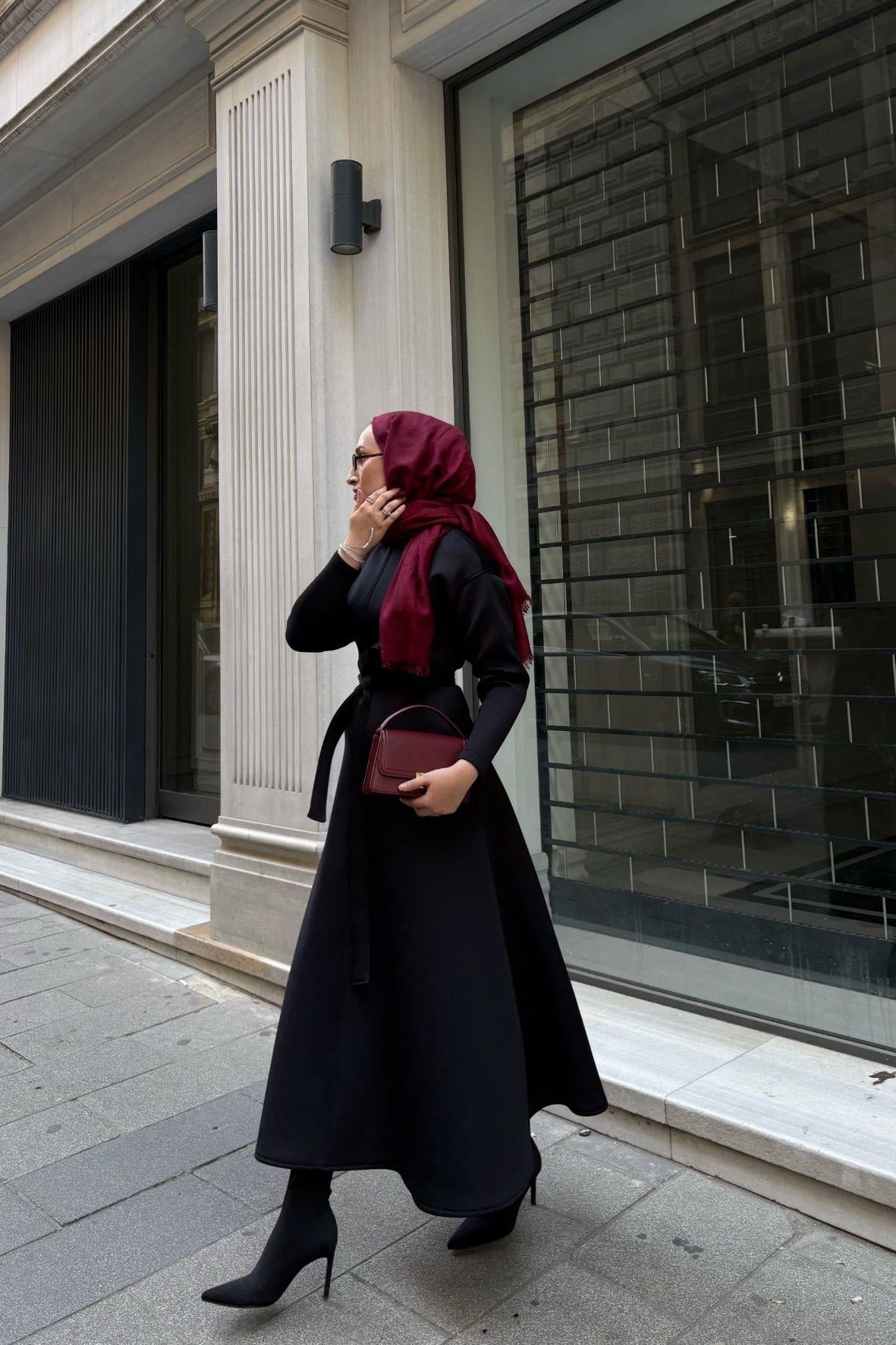 Tesettür Scuba Elbise-siyah