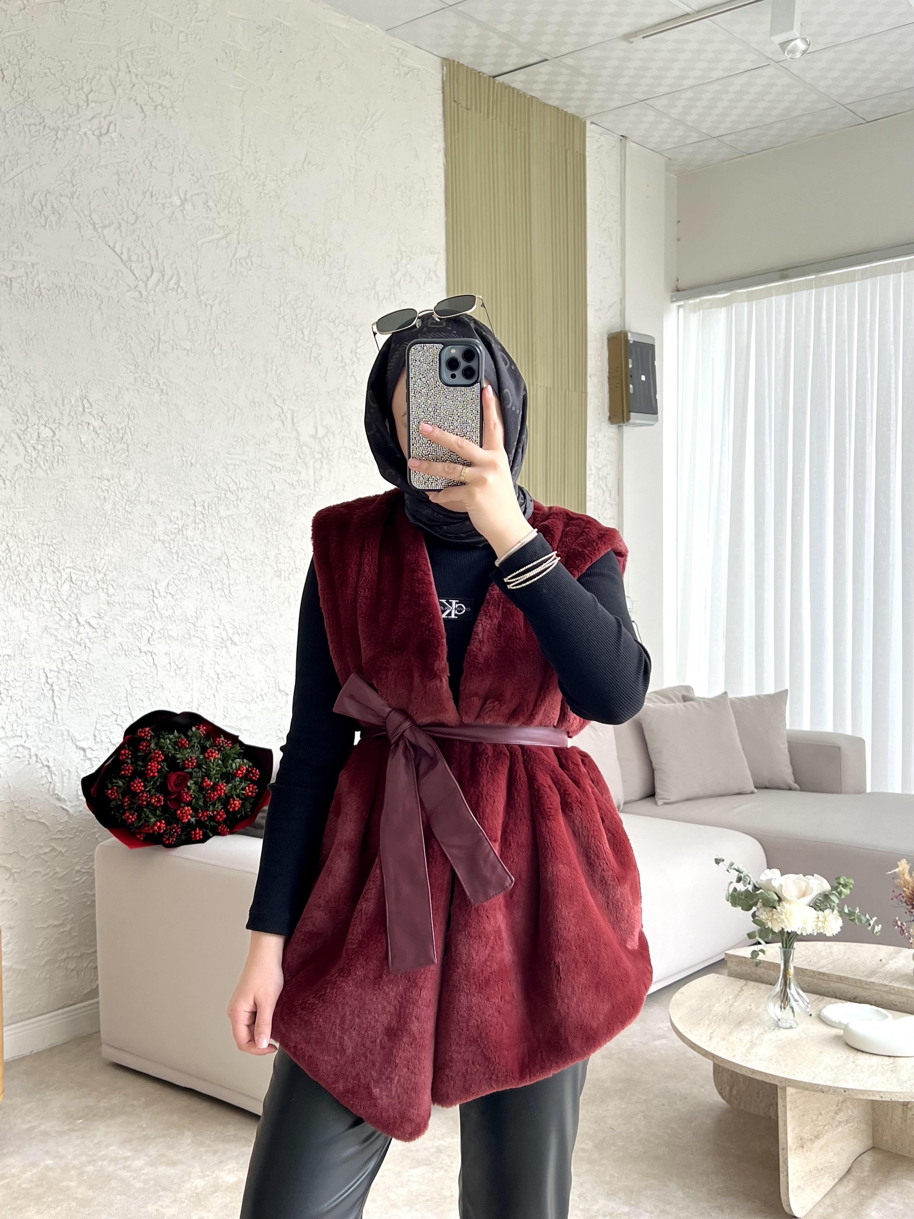 Angora yelek -bordo - vakronline