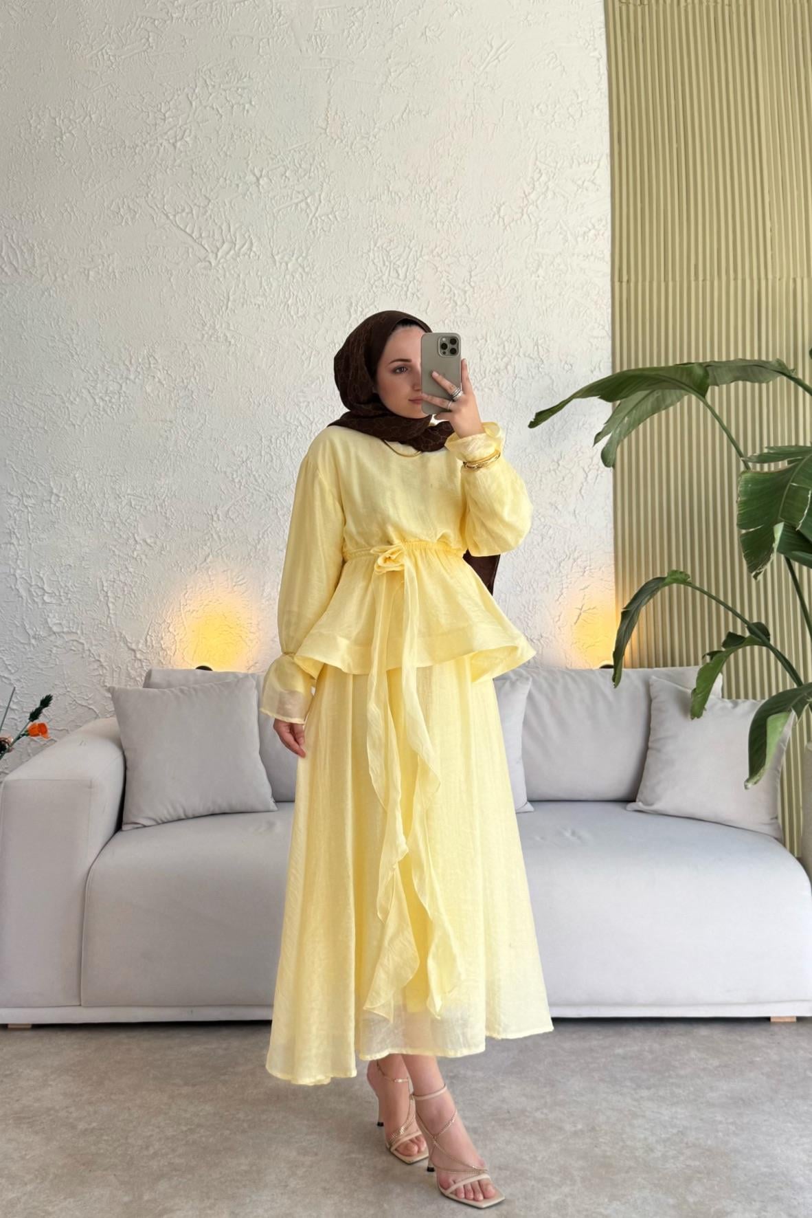 Tesettür Candy Elbise-Sarı