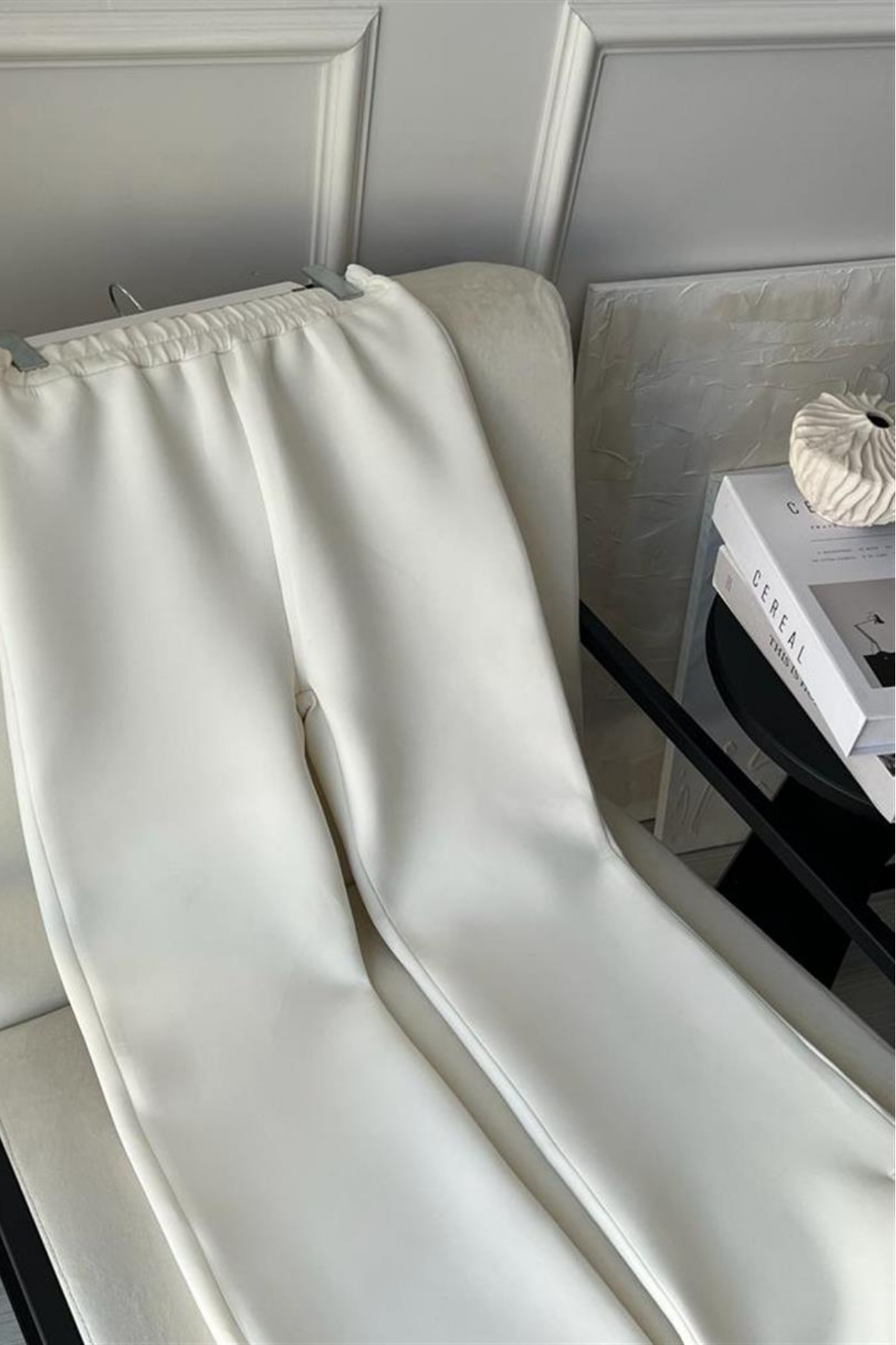 Paçası Yırtmaçlı Scuba Pantolon-Beyaz