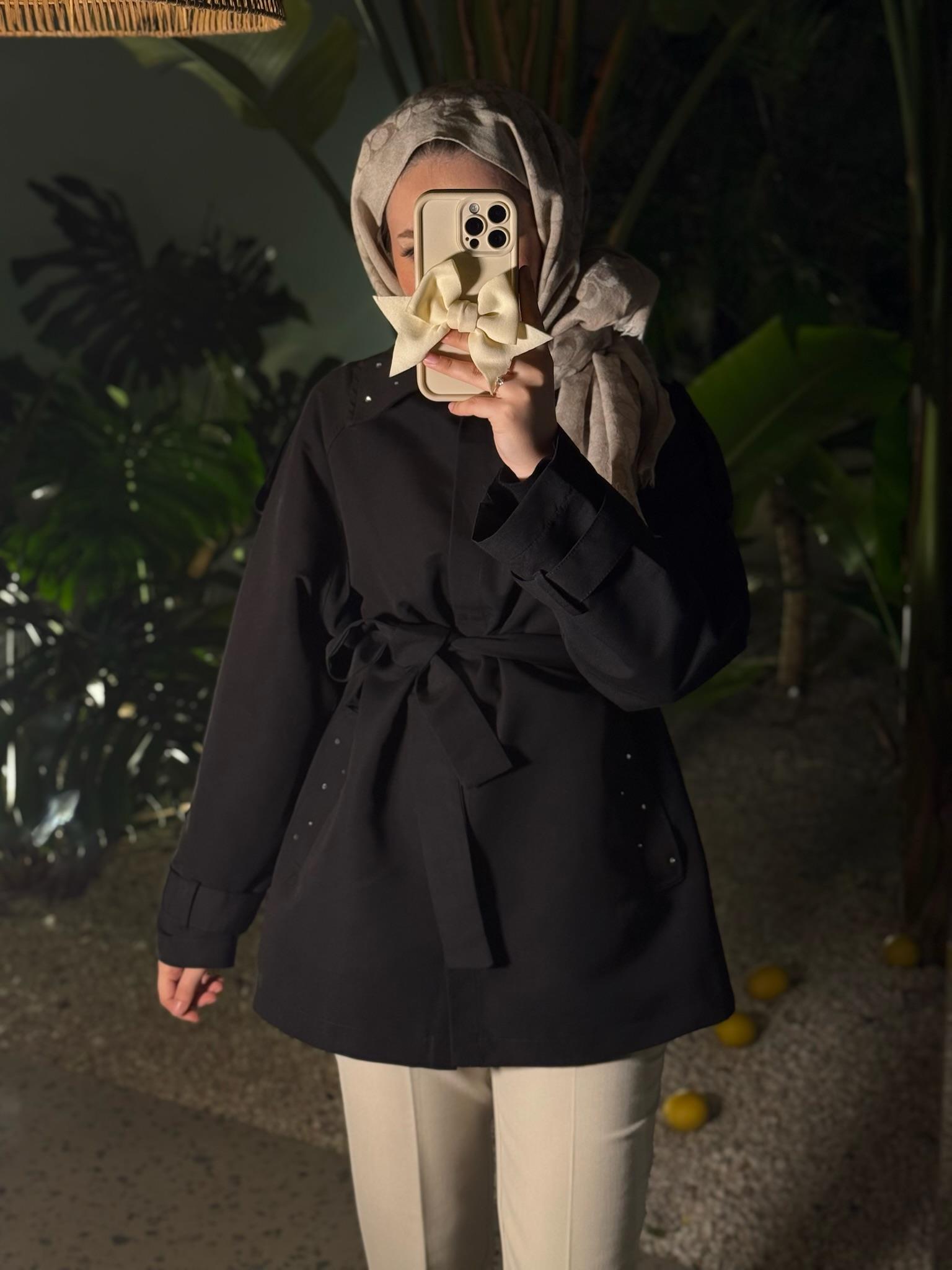 Night işıltılı trençkot-siyah - vakronline