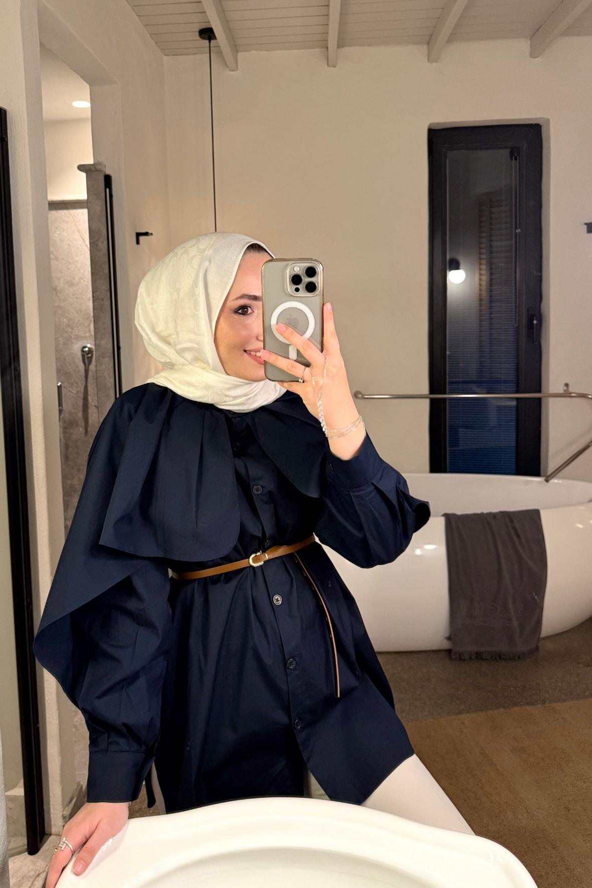 Pelerinli gömlek-lacivert - vakronline