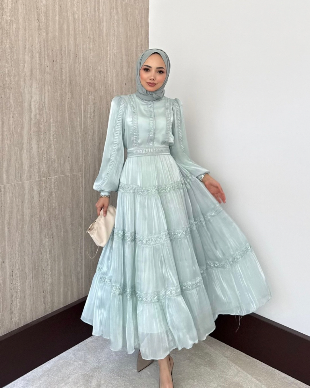Alezia Taşlı İthal Elbise - Mint-3527