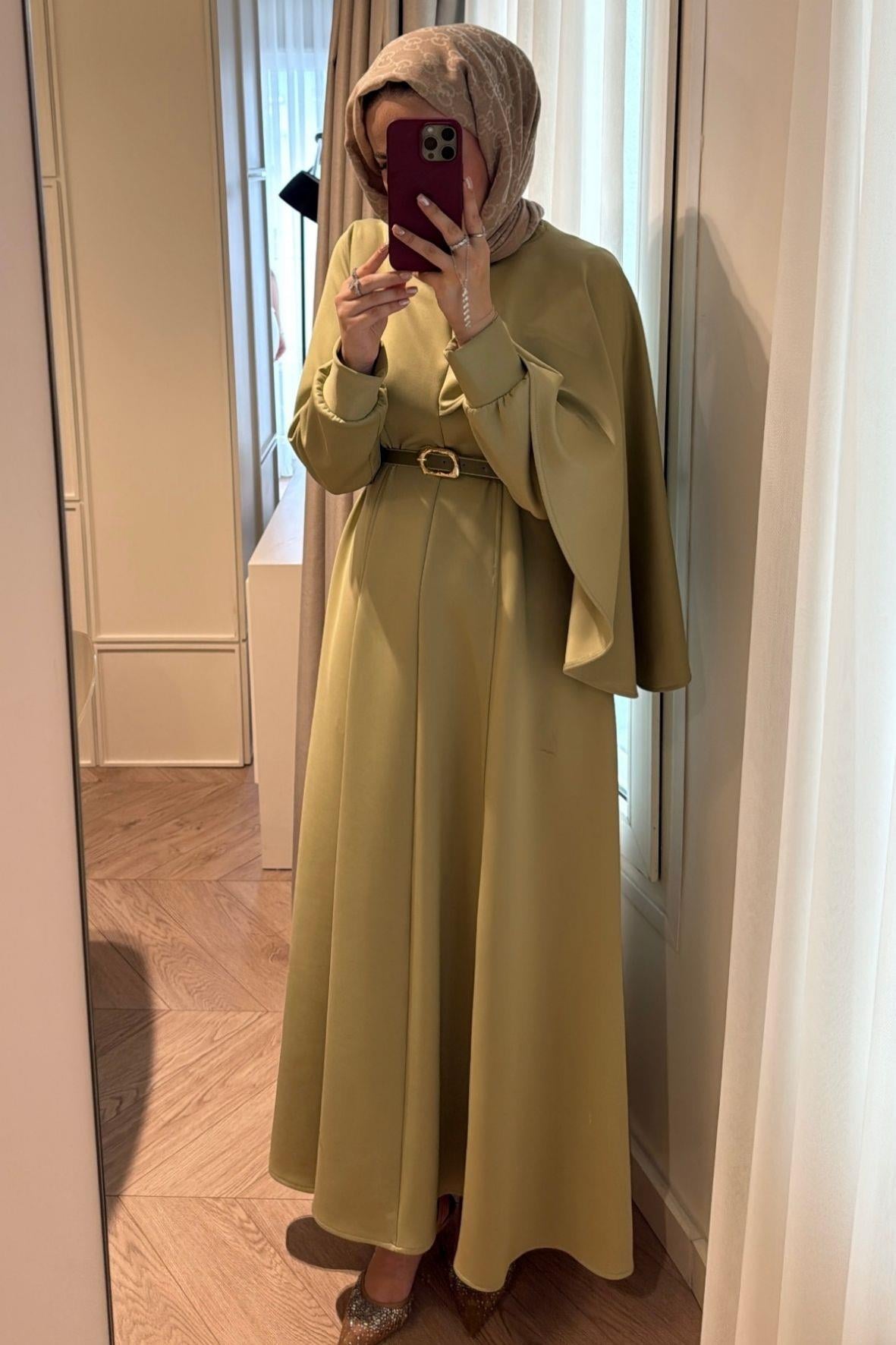 Amelie Şal Yaka Scuba Elbise-Çağla-6975