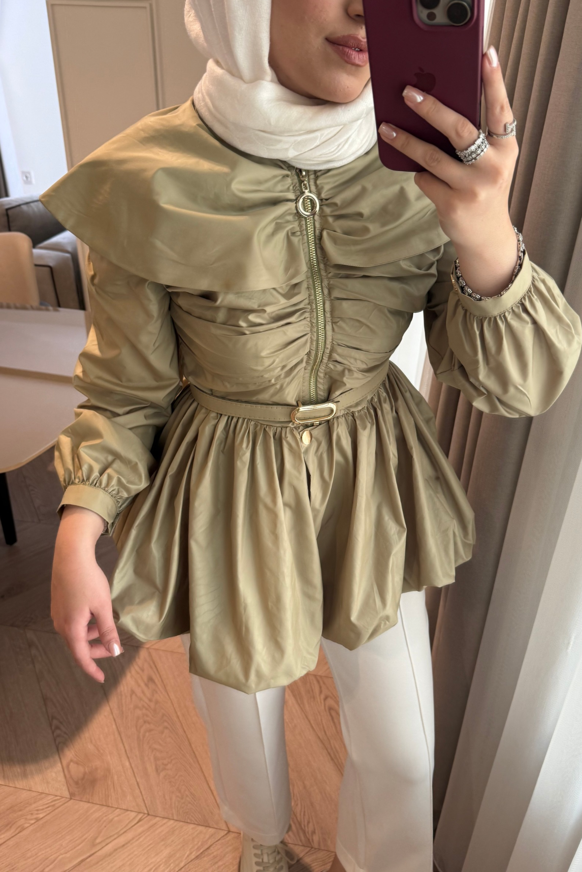 Aurelia Balon Yarım Fermuarlı Yağmurluk - Haki-sg0