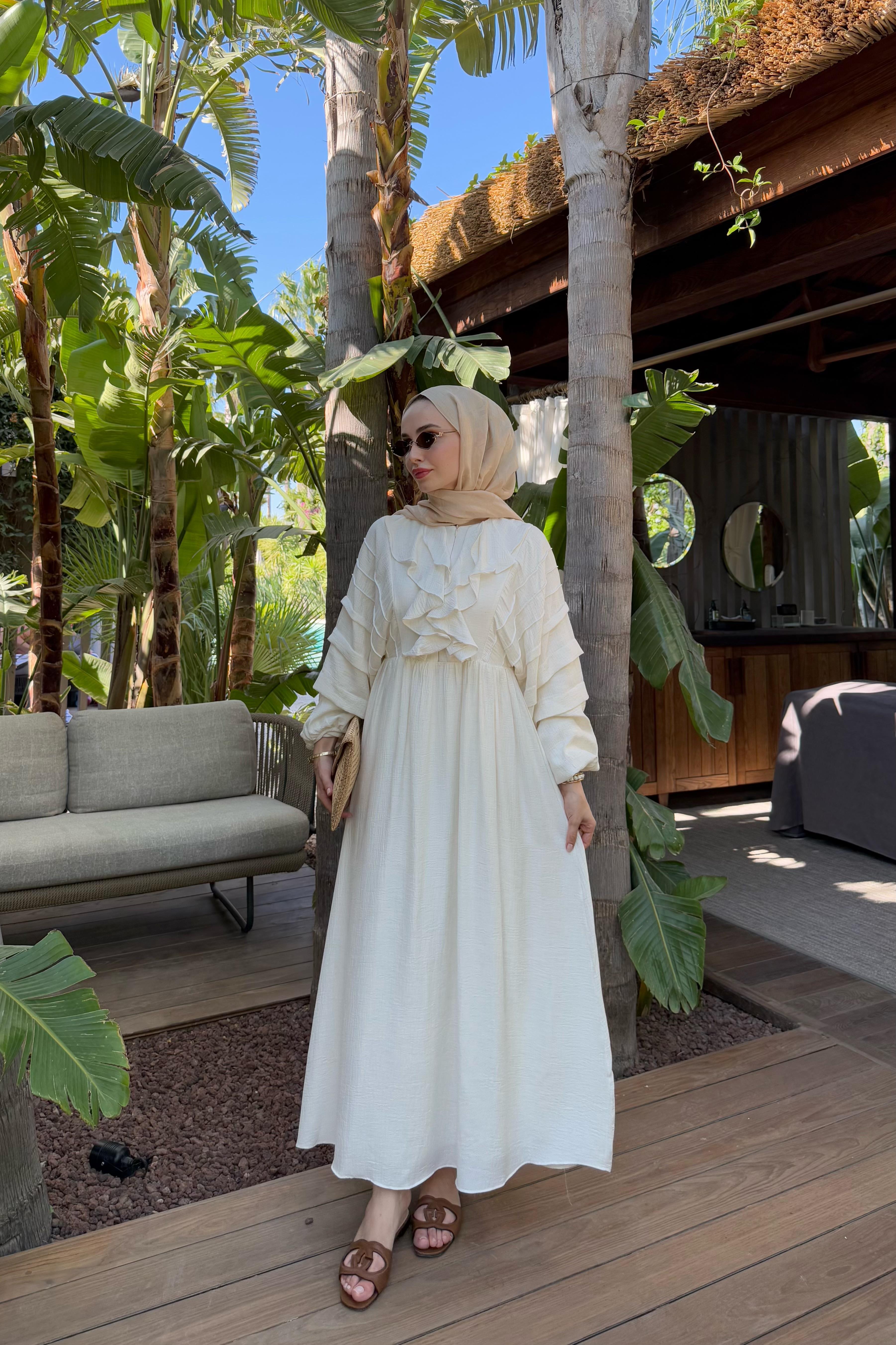 Tesettür Vicro Premium Elbise-Krem