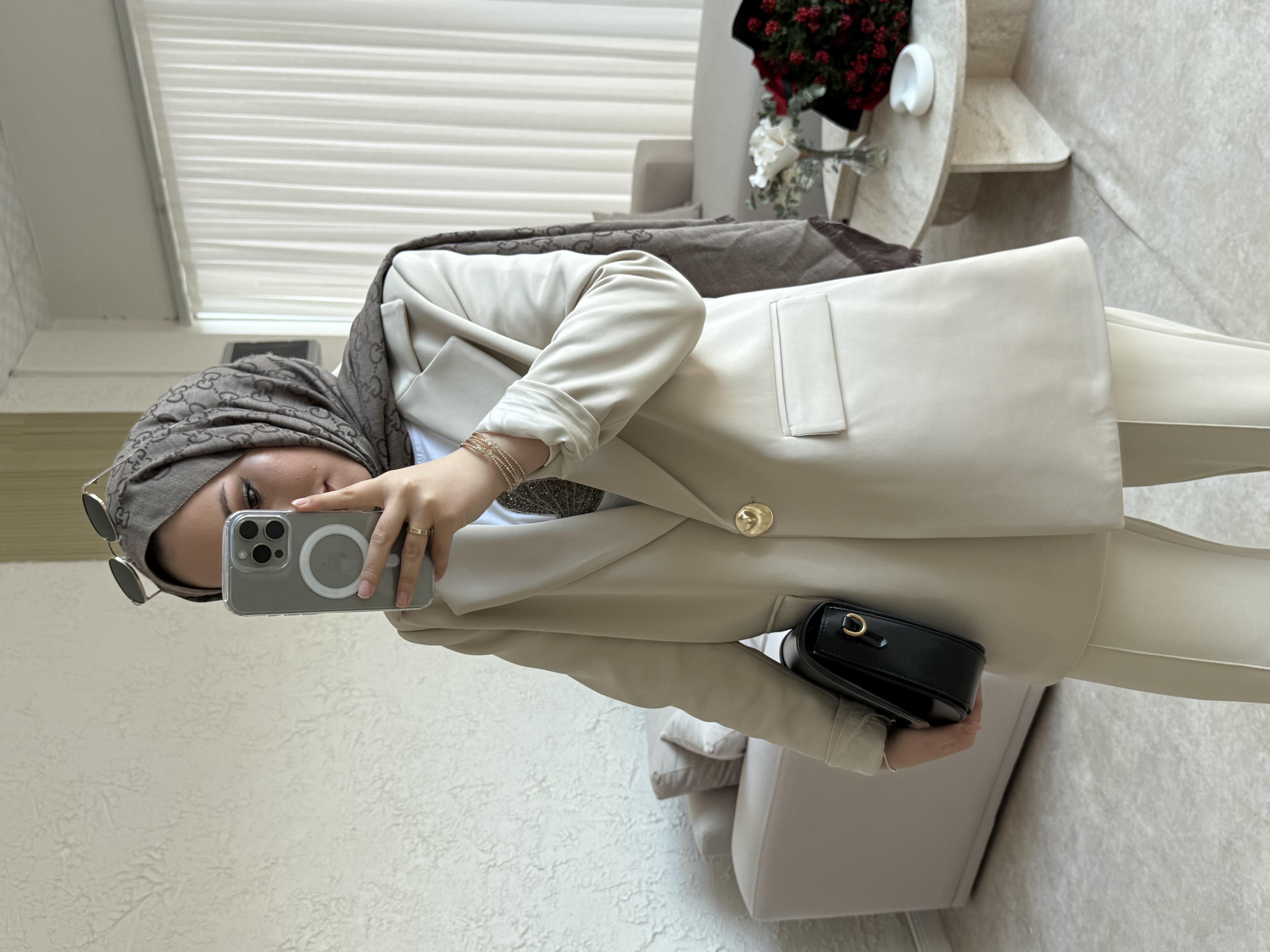 Blazer ceketli takım -bej - vakronline