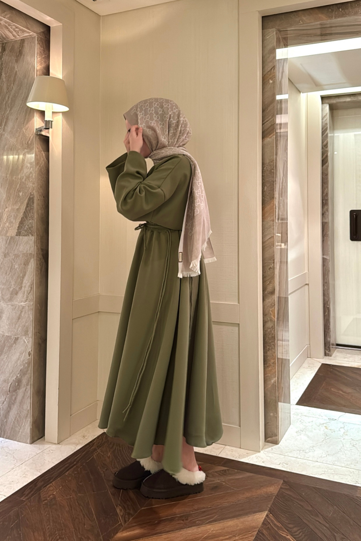 Bella Beli Lastik Büzgülü Elbise-Olivie-2197