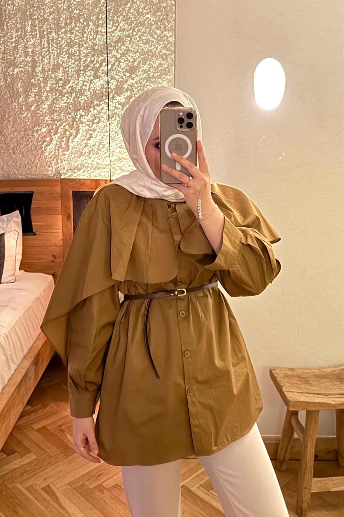 Pelerinli gömlek-hardal - vakronline