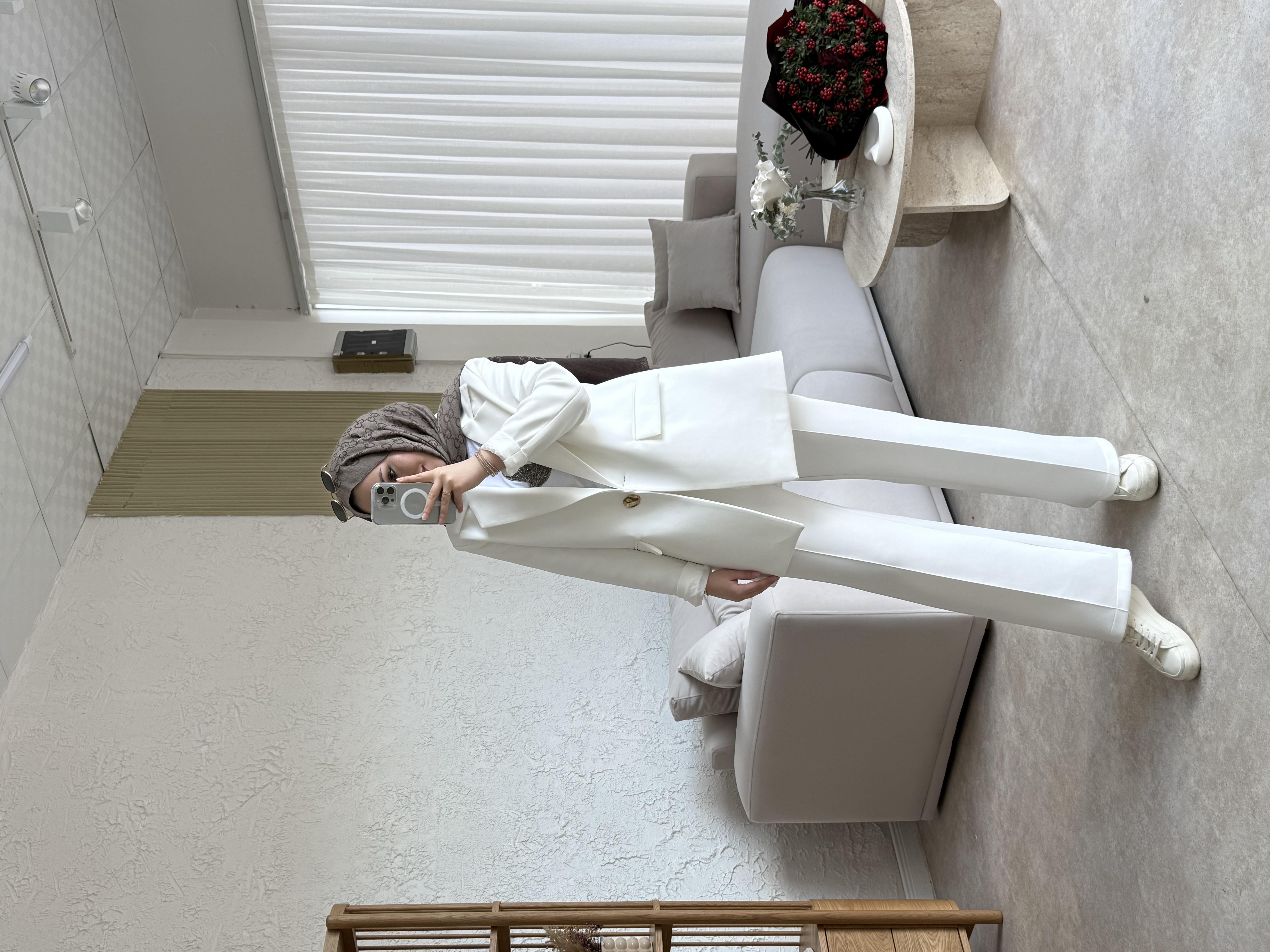 Blazer ceketli takım -beyaz - vakronline