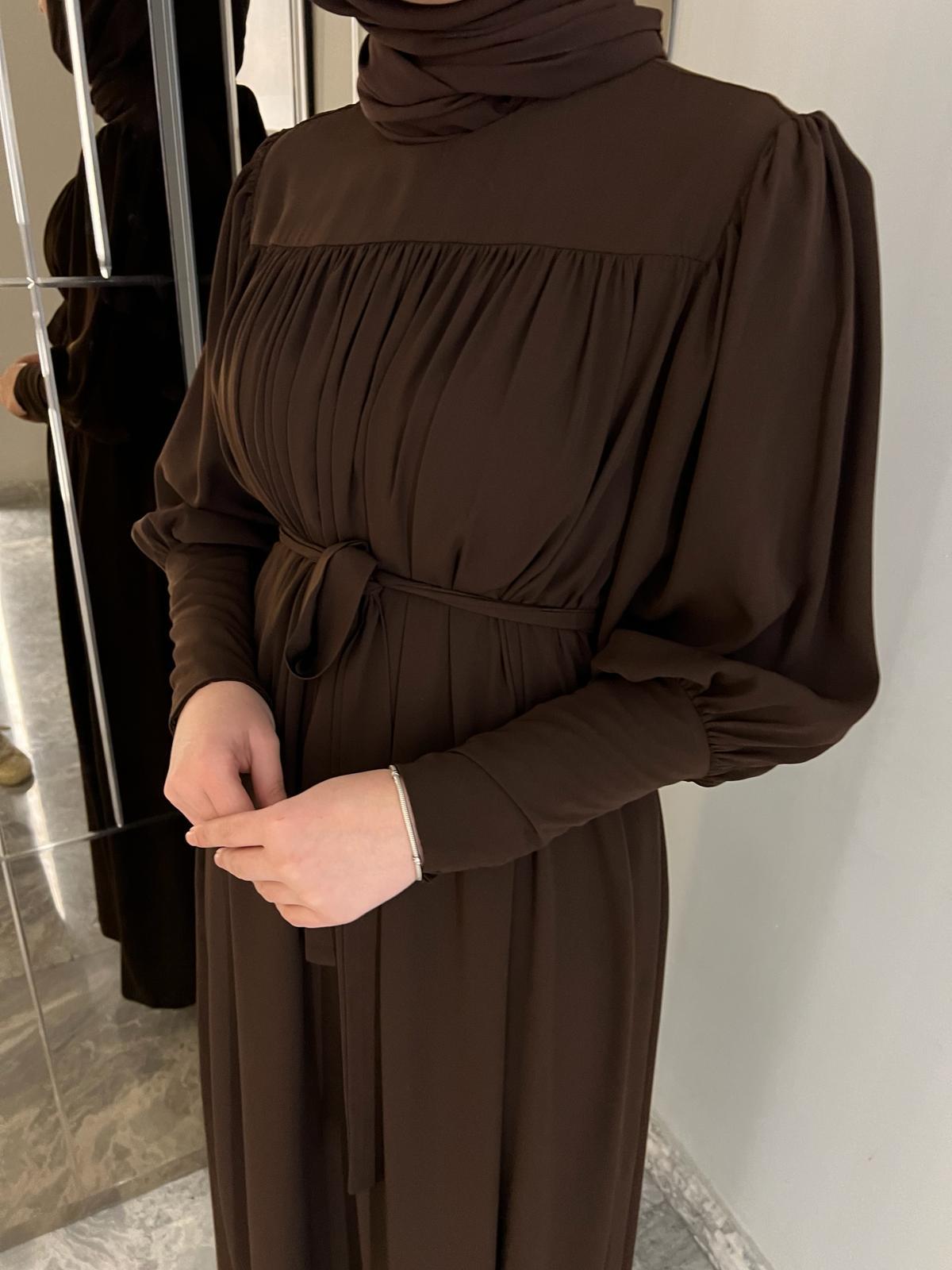 Zühre şi̇fon elbi̇se -aci kahve - vakronline