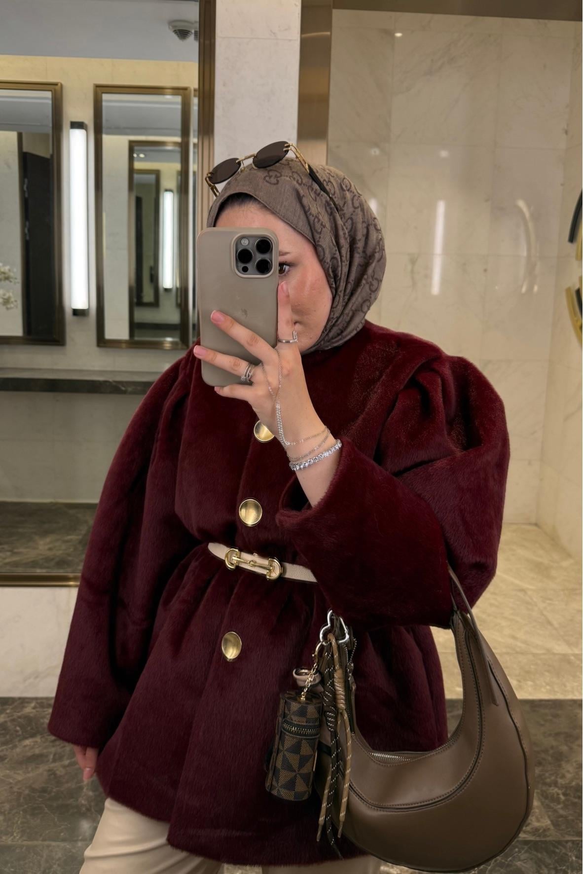 Gold fox Beli lastikli ceket-bordo