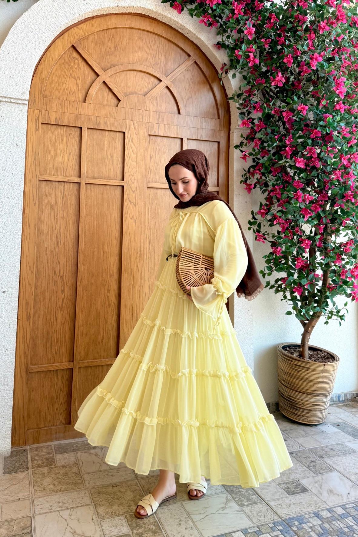 Tesettür Sue Elbise-Sarı