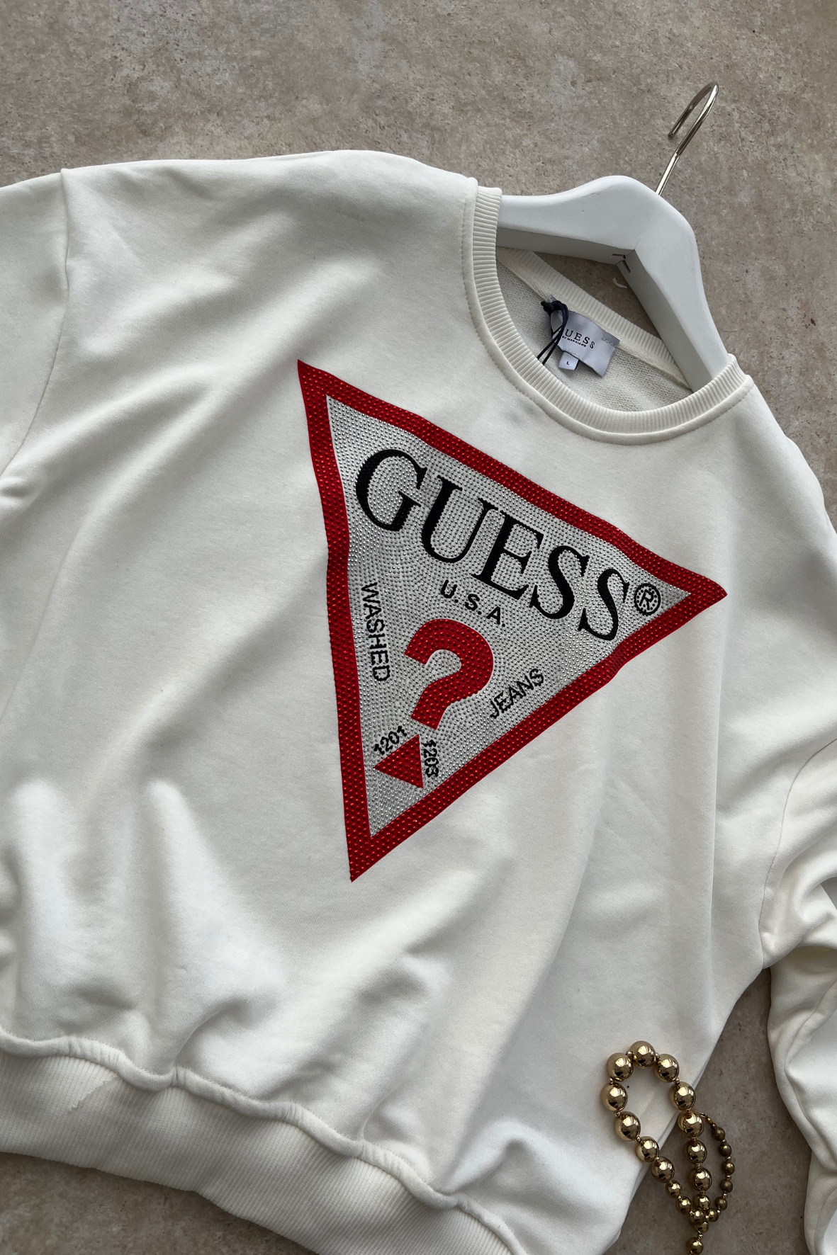 Ges full taşlı sweat-beyaz kırmızı - vakronline