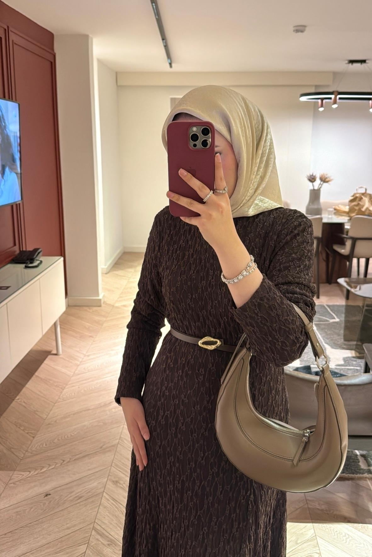 Dantelli Elbise-acı kahve-f9447