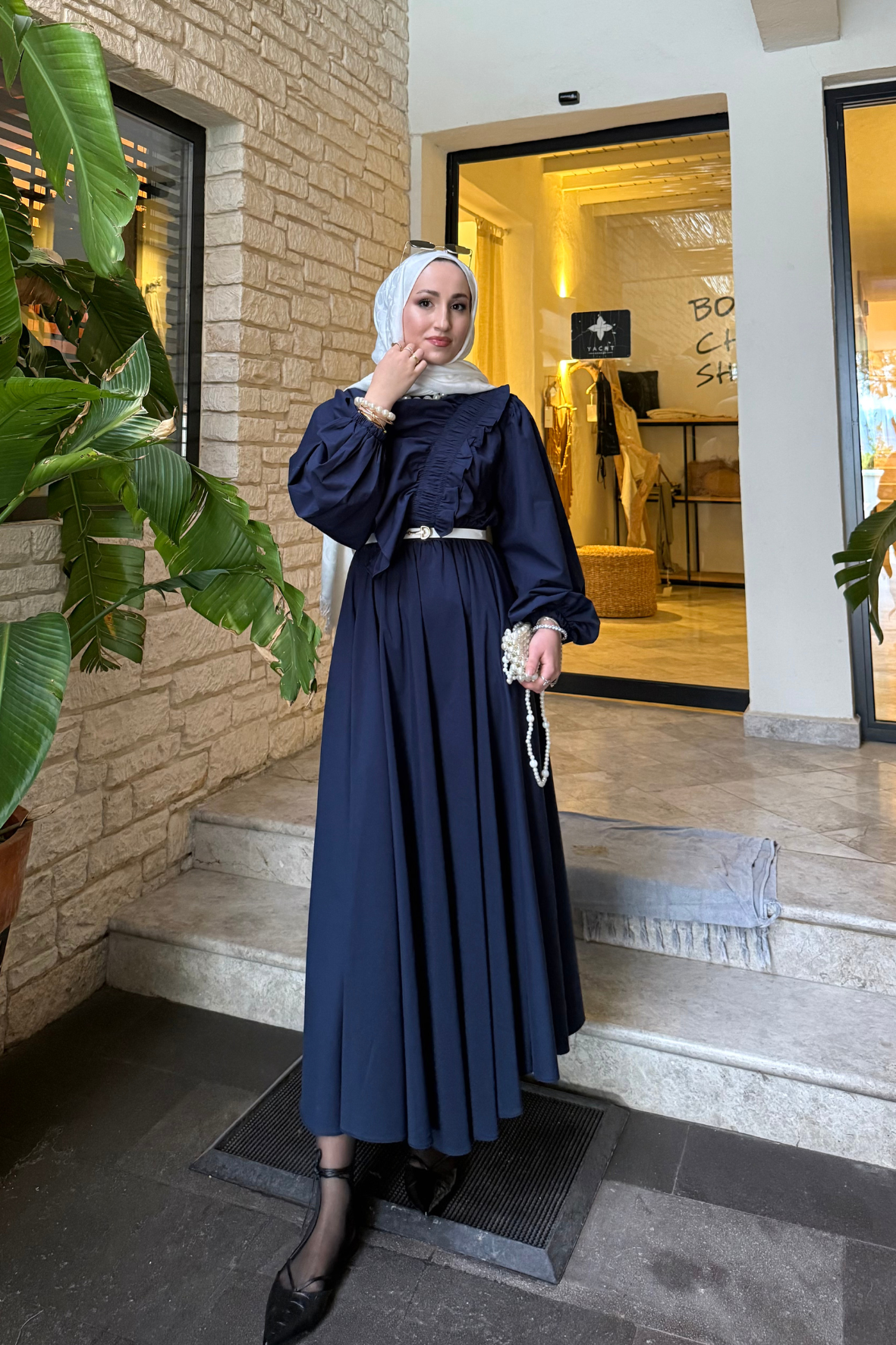 Movila tasarım elbise-lacivert - vakronline