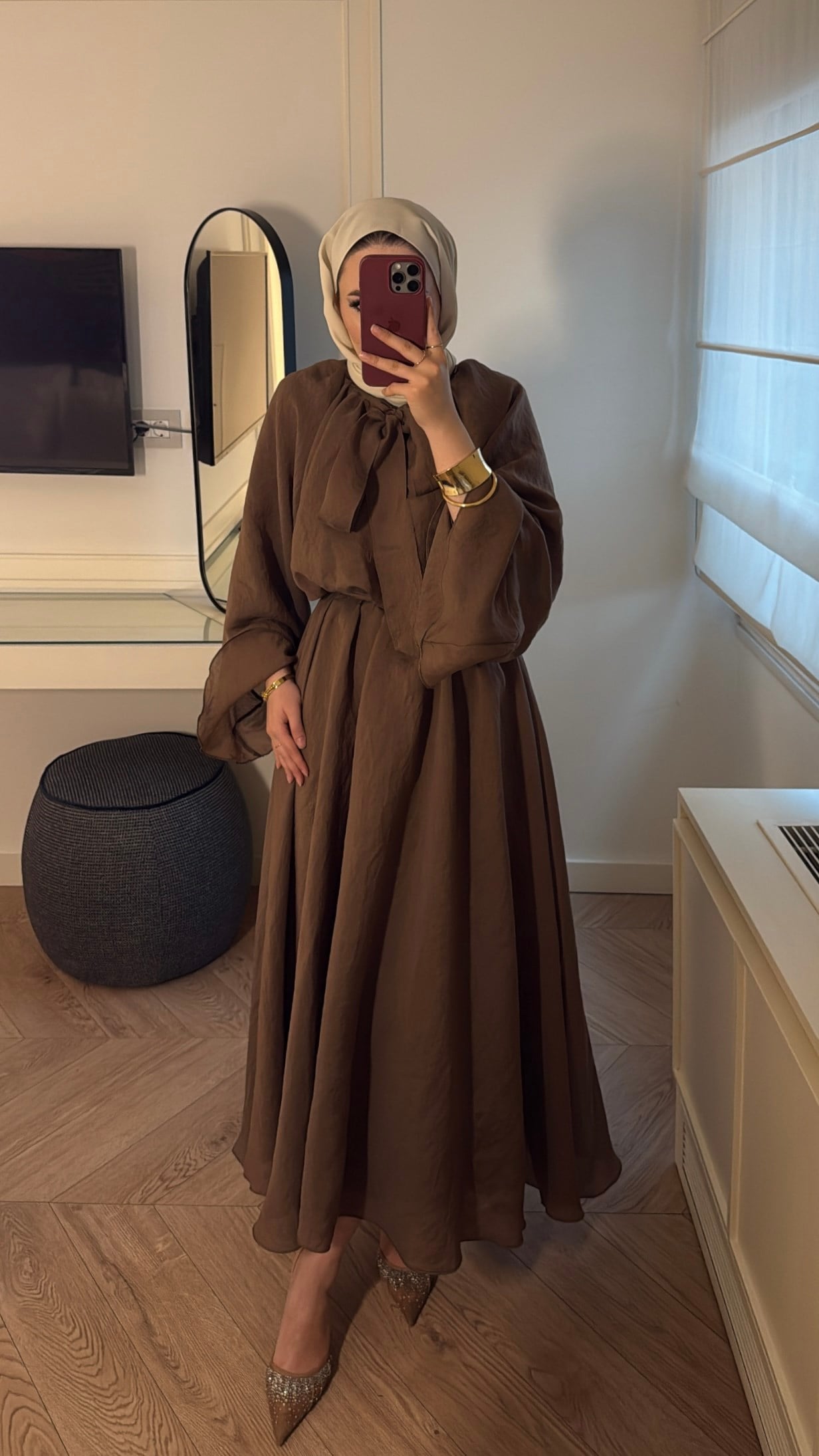 Dessy Volan Detay Elbise - Kahve-3179