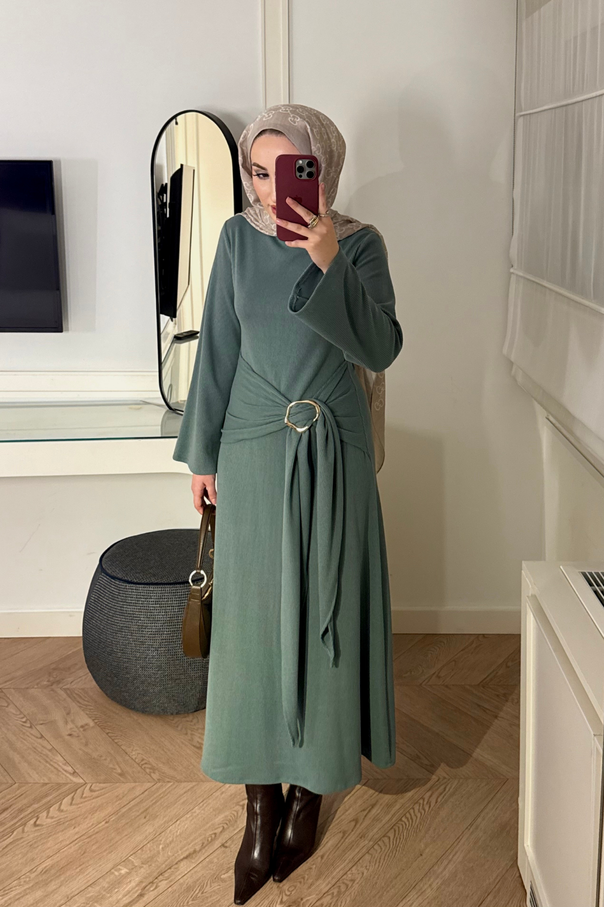 Diana Önden Bağlamalı Triko Elbise-mint-51250