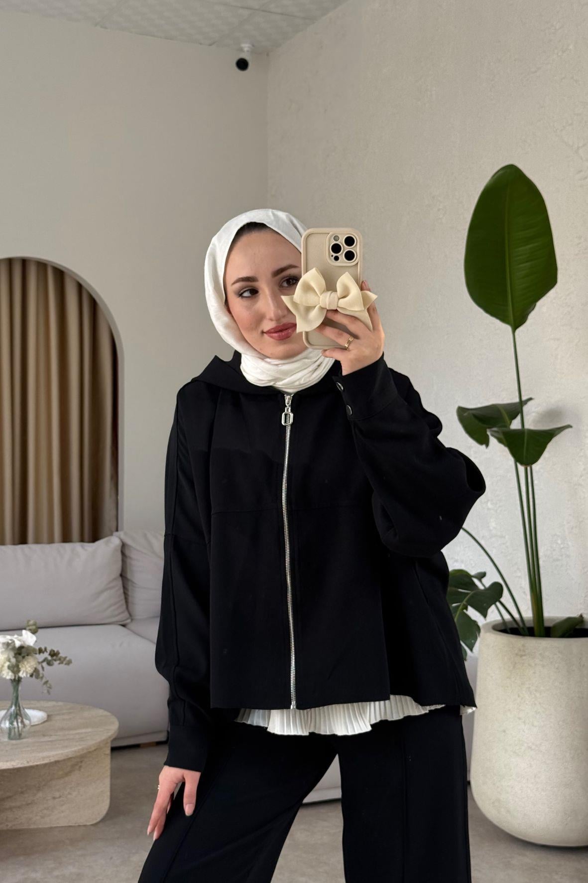 Kapüşonlu i̇kili takım-siyah - vakronline