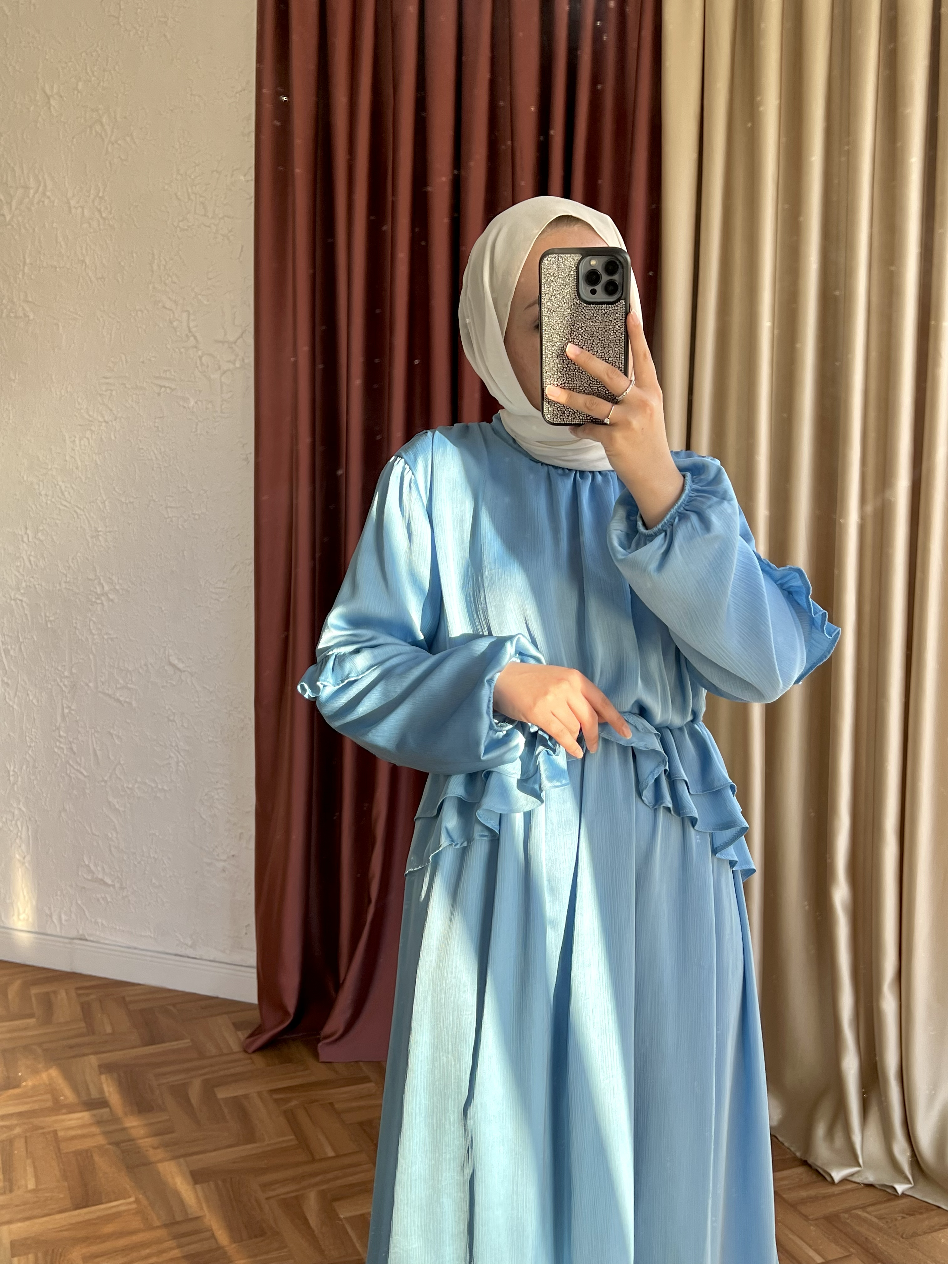 Lia Fırfır Detaylı Elbise -Bebe Mavisi