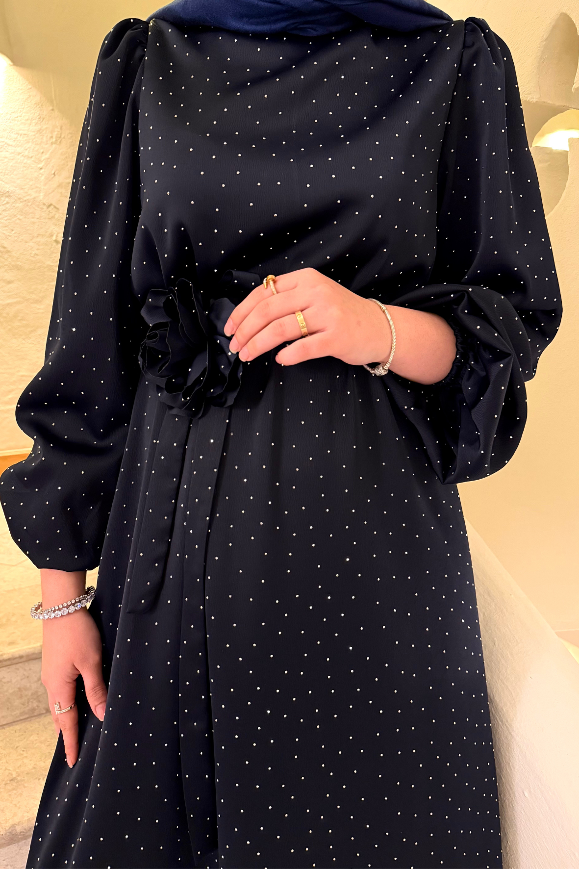 Francisco taşlı elbise lacivert - vakronline