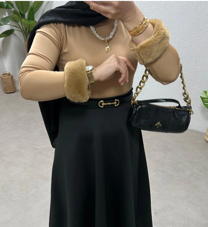 Peluş kollu body-camel - vakronline