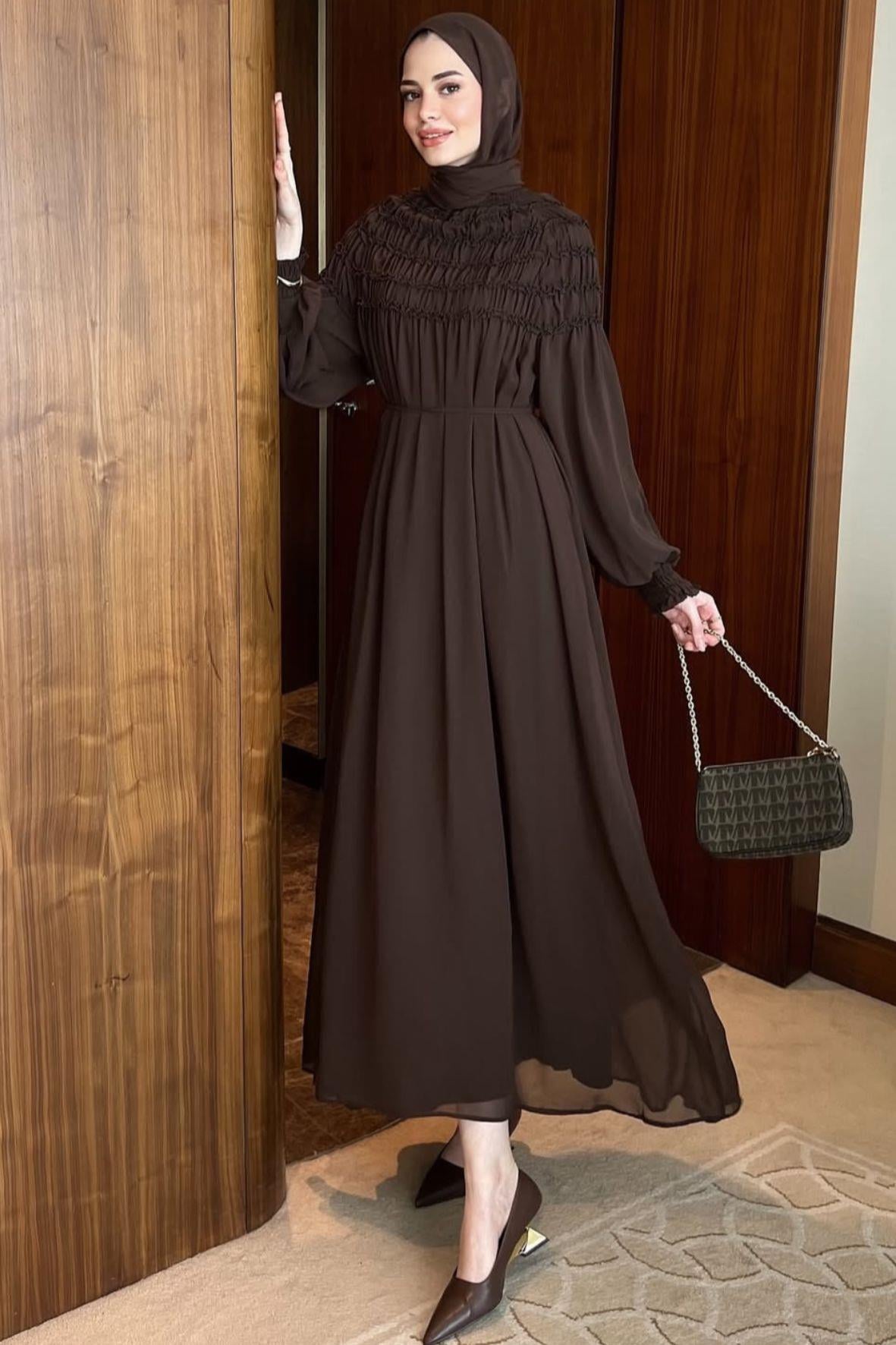 Swan elbise-acı kahve - Vakronline