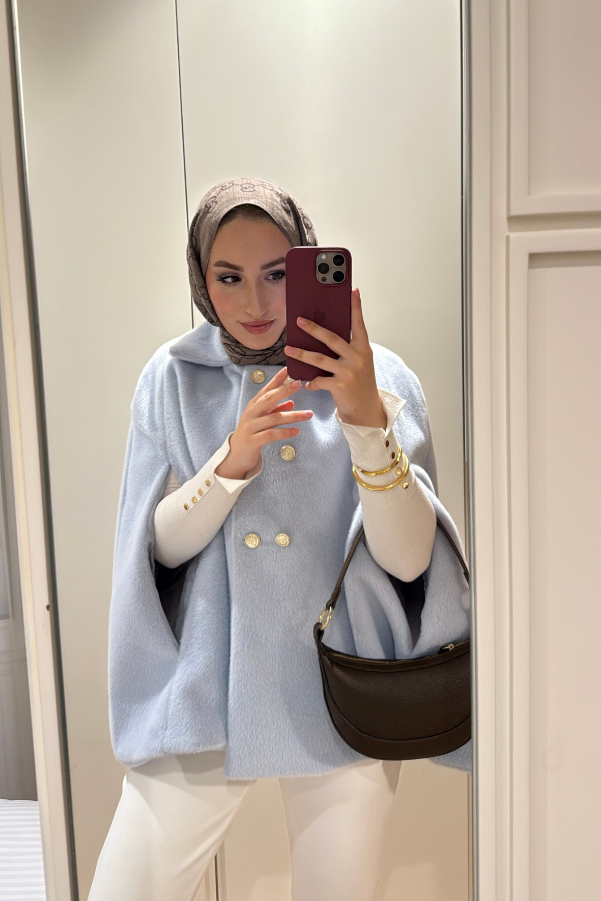 Gold Düğme Detaylı Panço - Bebe Mavisi-6179