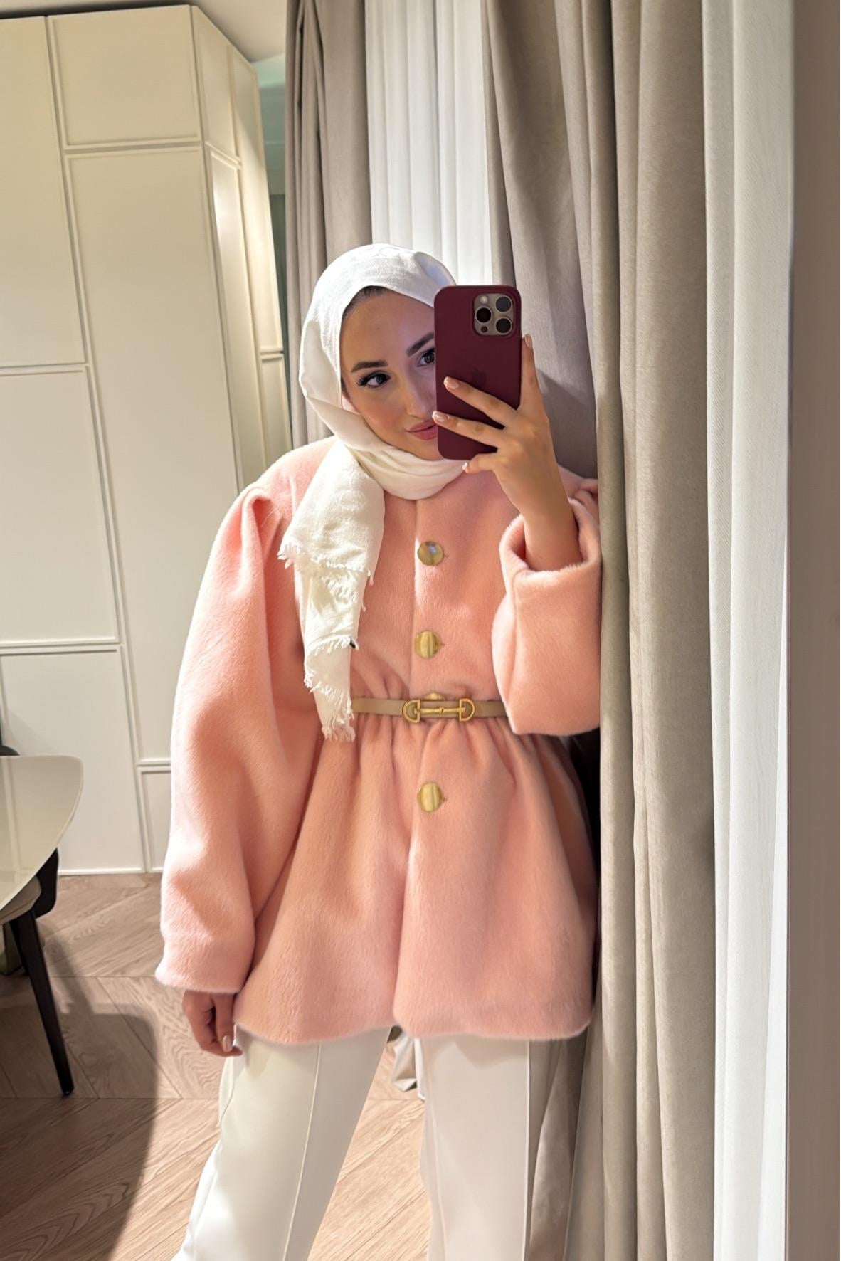 Gold fox Beli lastikli ceket-pembe-7880