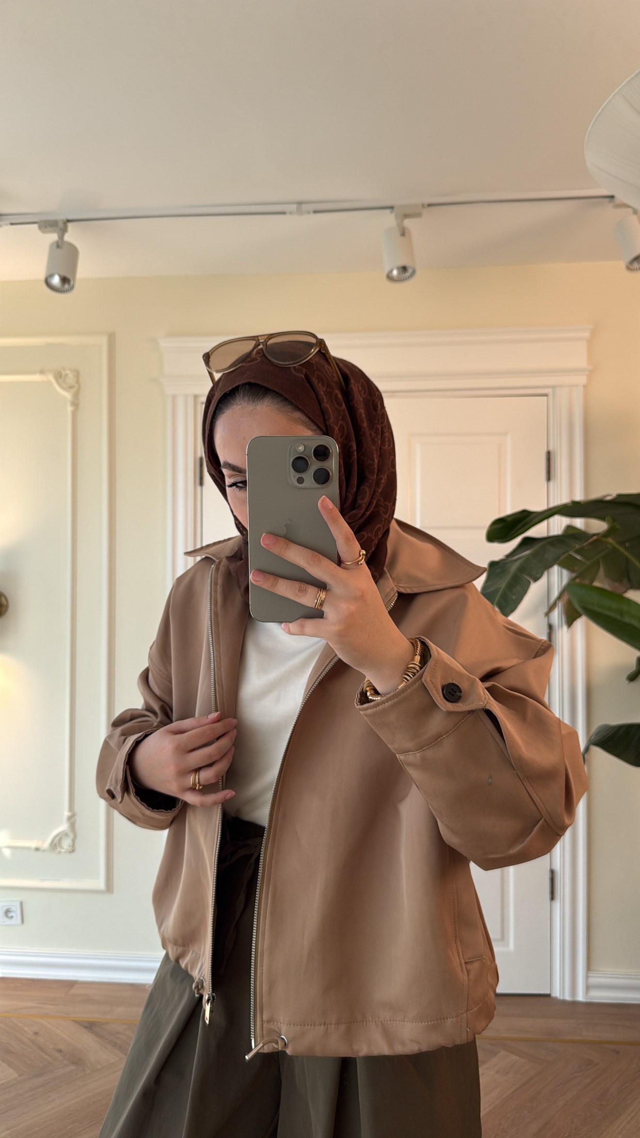 İçi Ekose Detaylı Trençkot - Camel -38218