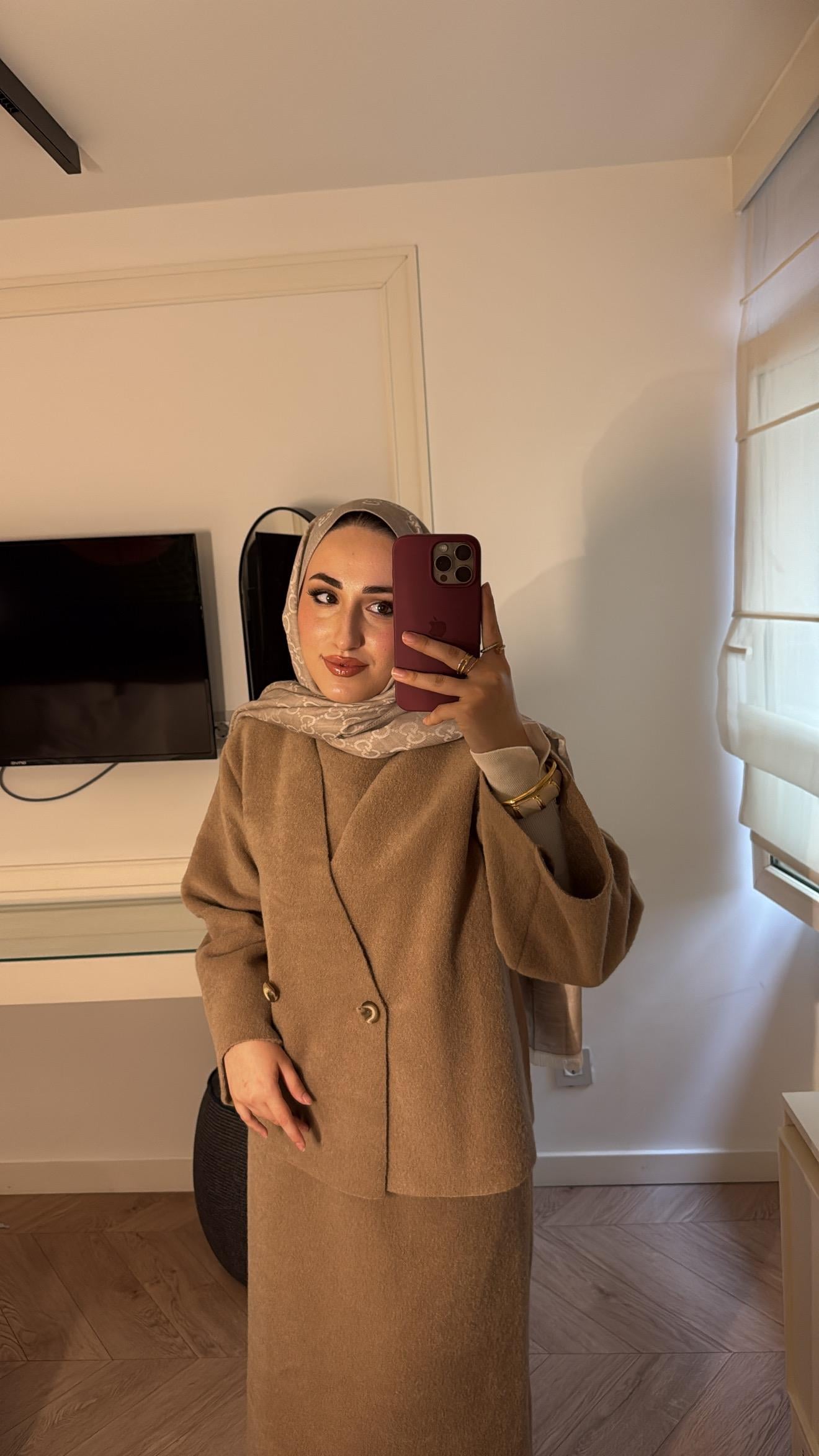 Kaşe Ceketli Elbise-sütlü kahve-655