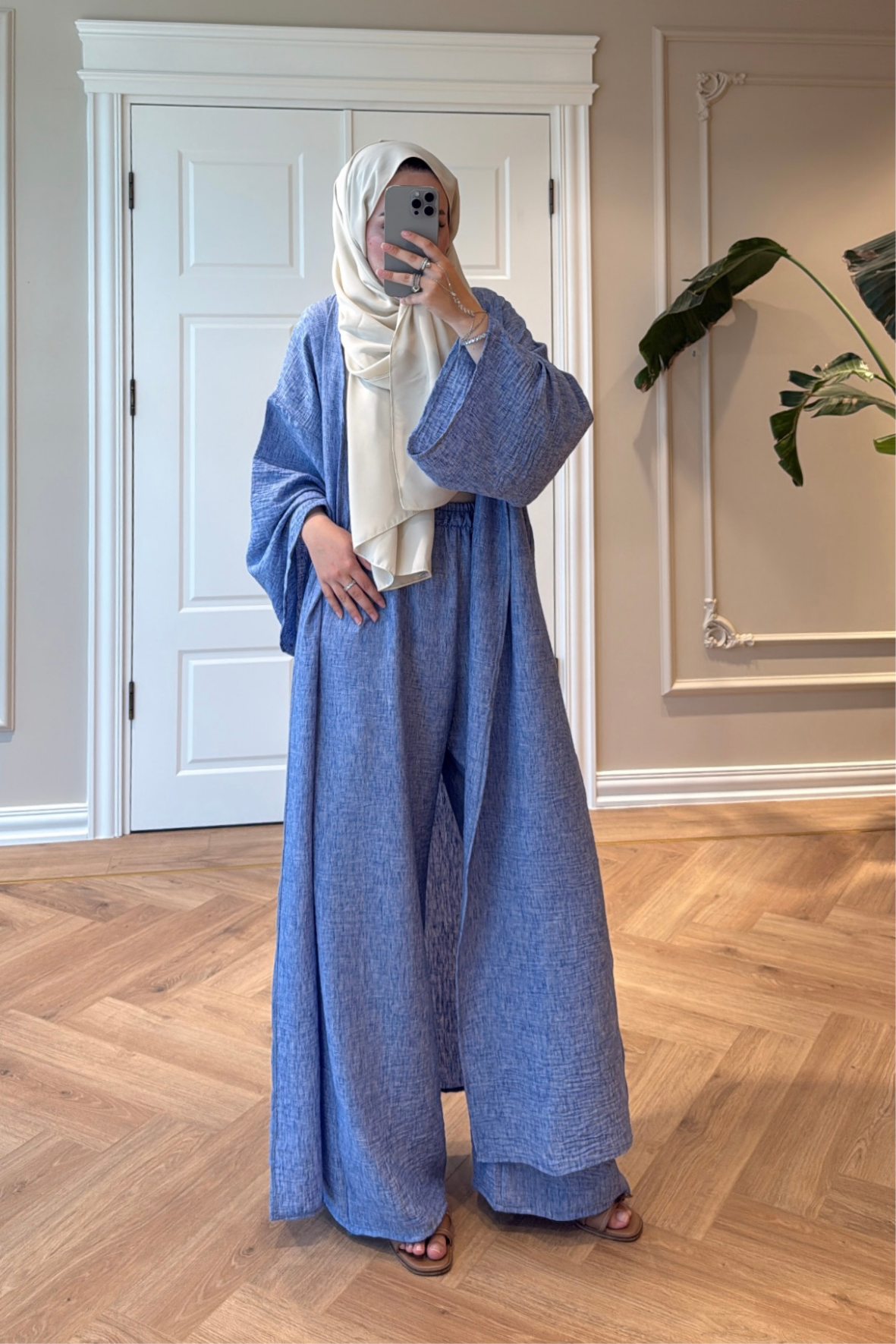 Keten Kimono Takım - Mavi-5719