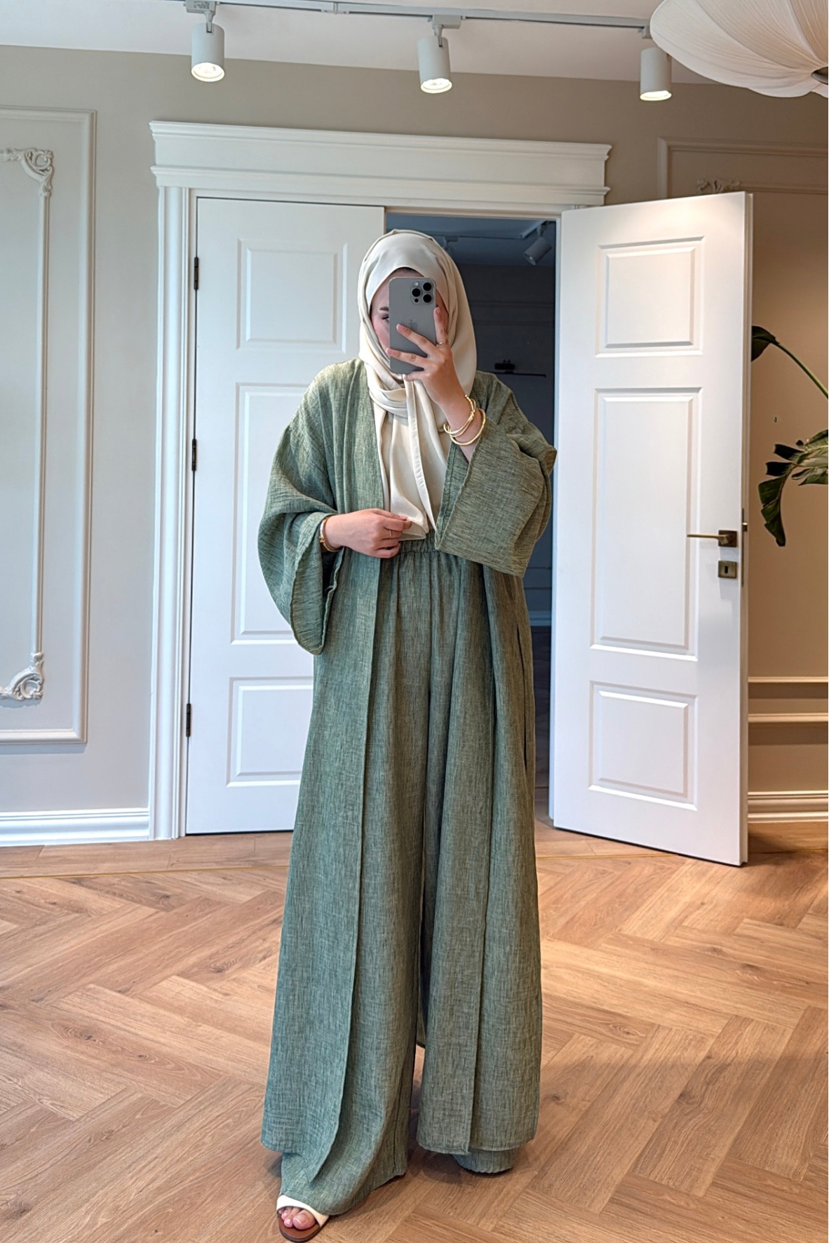 Keten Kimono Takım - Yeşil-5719