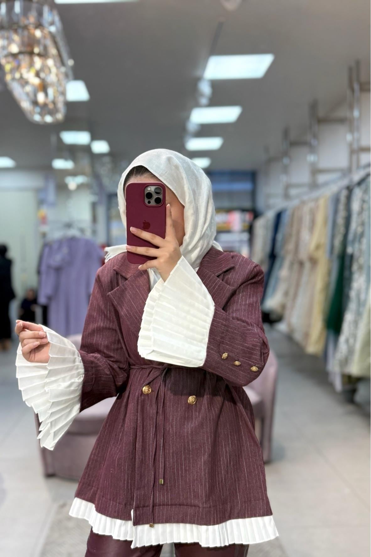 Kol Ağızları Piliseli Ceket-bordo-7800