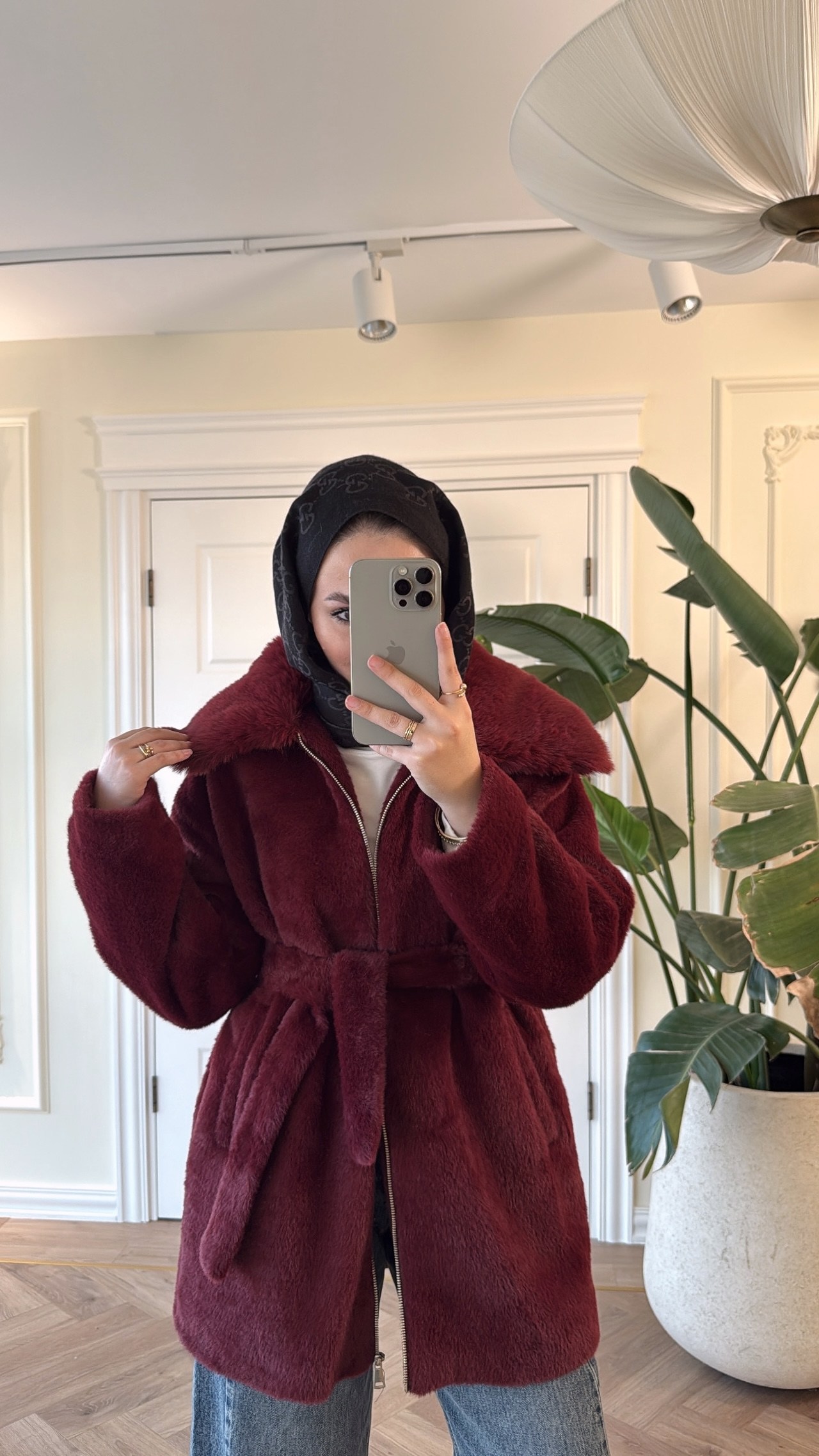 Lendi Kürklü Angora Mont -Bordo-2330